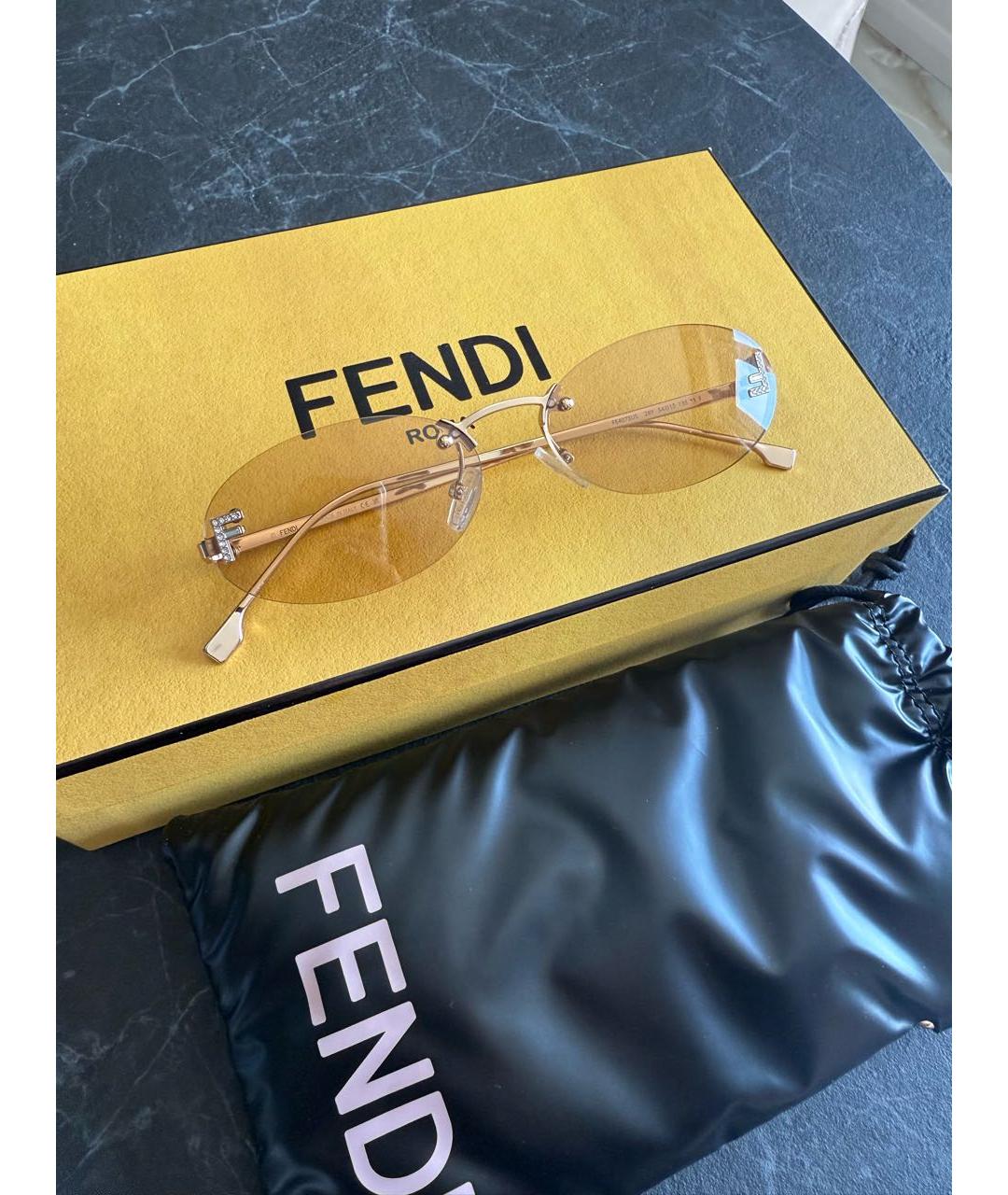 FENDI Бежевые металлические солнцезащитные очки, фото 6