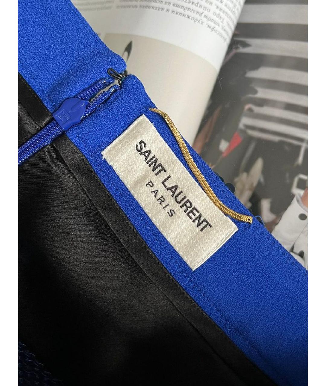 SAINT LAURENT Темно-синяя шелковая юбка мини, фото 4