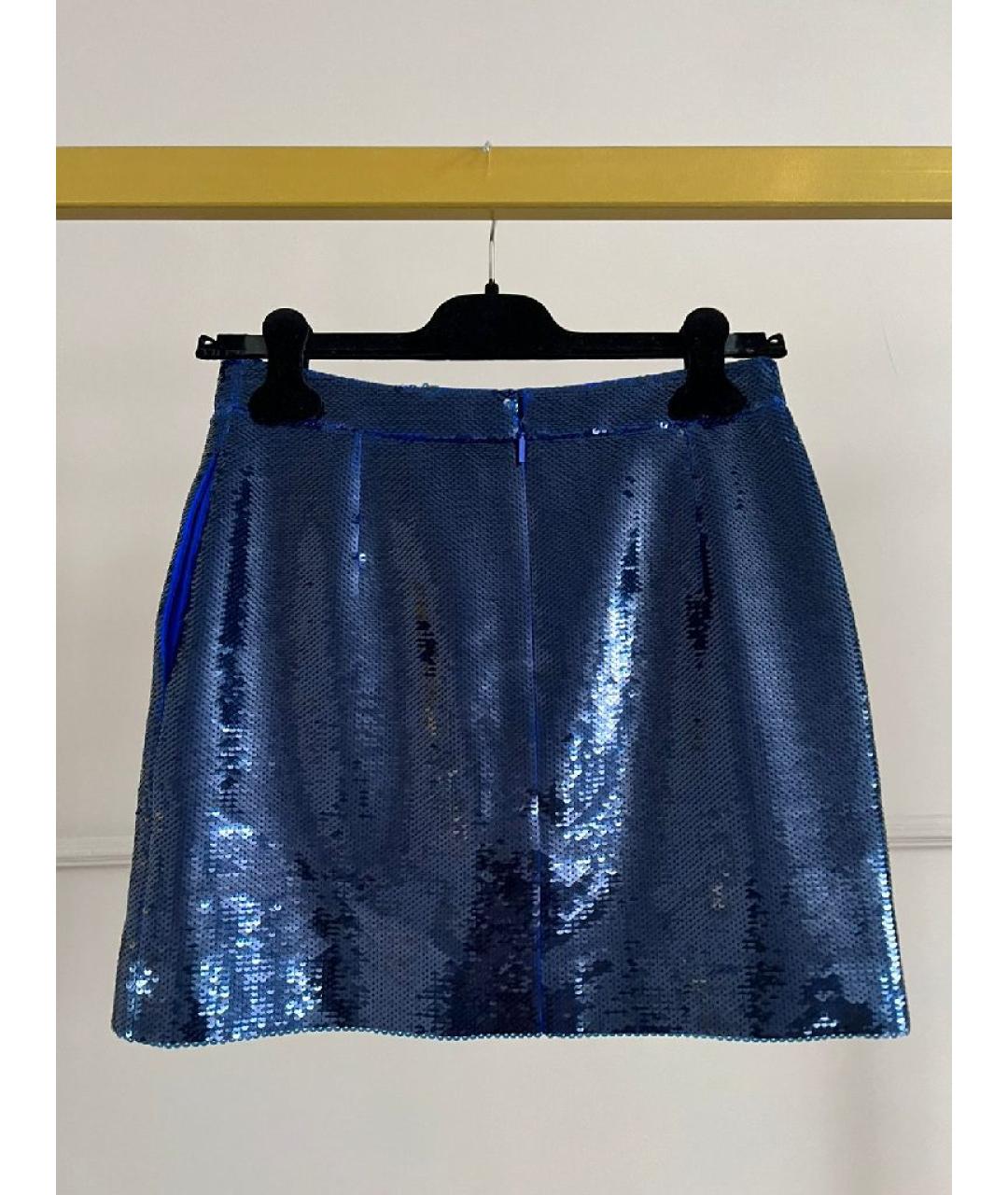 SAINT LAURENT Темно-синяя шелковая юбка мини, фото 2