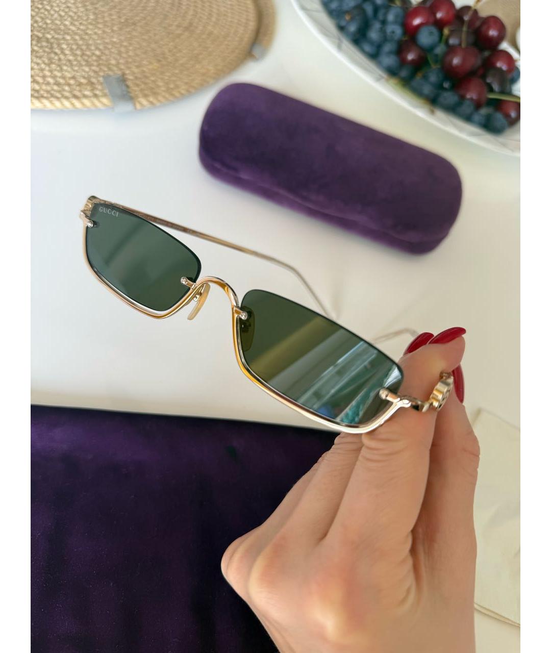 GUCCI Золотые металлические солнцезащитные очки, фото 2