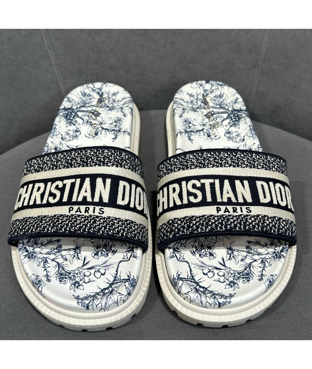 CHRISTIAN DIOR Белые кожаные шлепанцы, фото 2