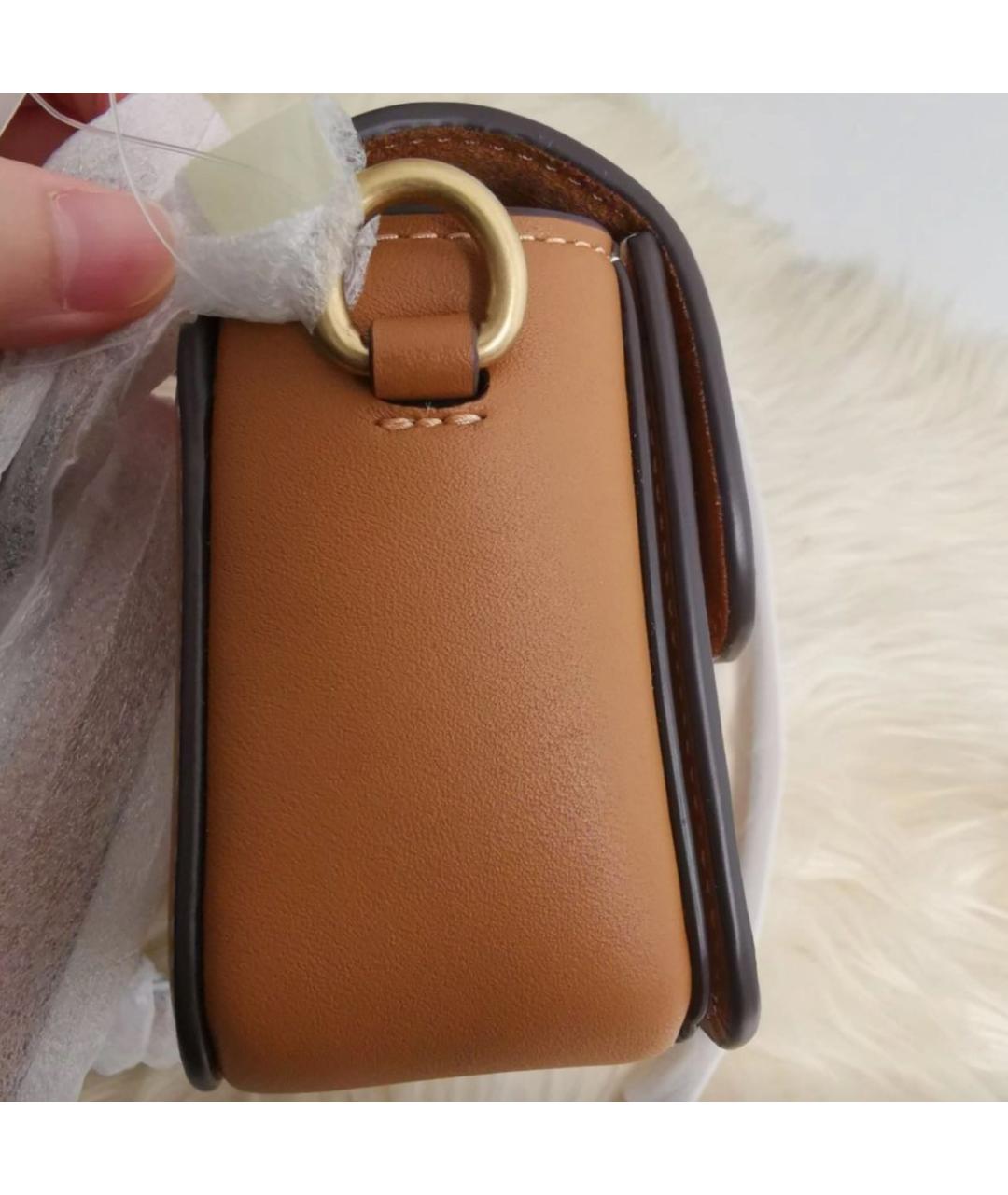 COACH Коричневая кожаная сумка с короткими ручками, фото 4