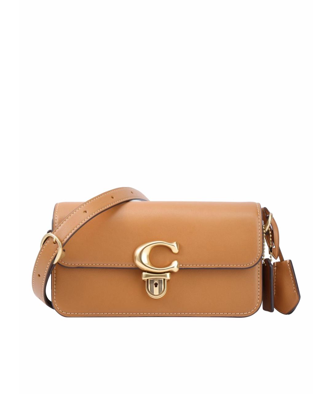 COACH Коричневая кожаная сумка с короткими ручками, фото 1