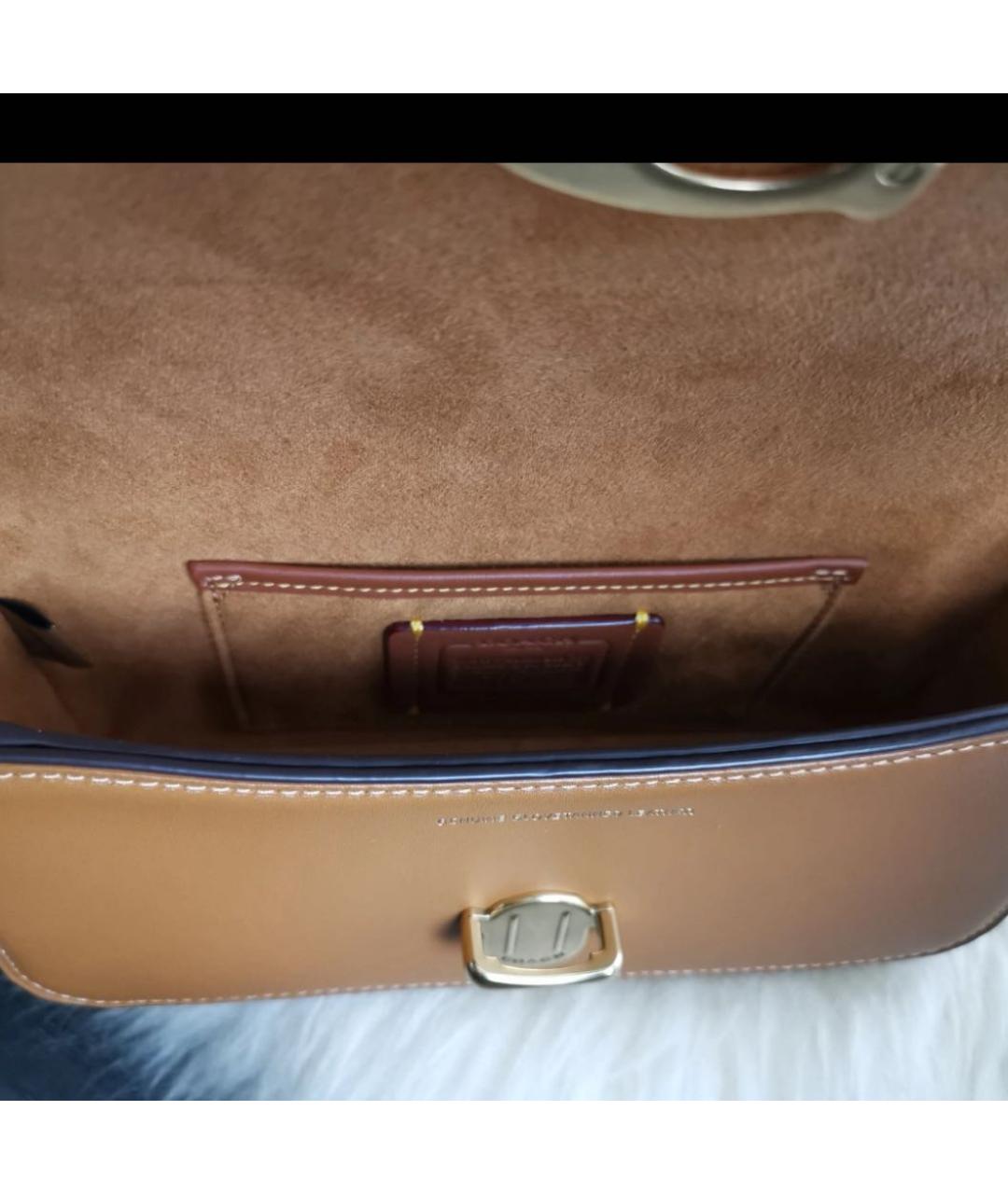 COACH Коричневая кожаная сумка с короткими ручками, фото 6