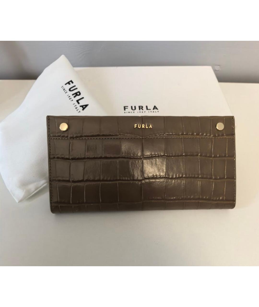 FURLA Хаки кожаный кошелек, фото 4