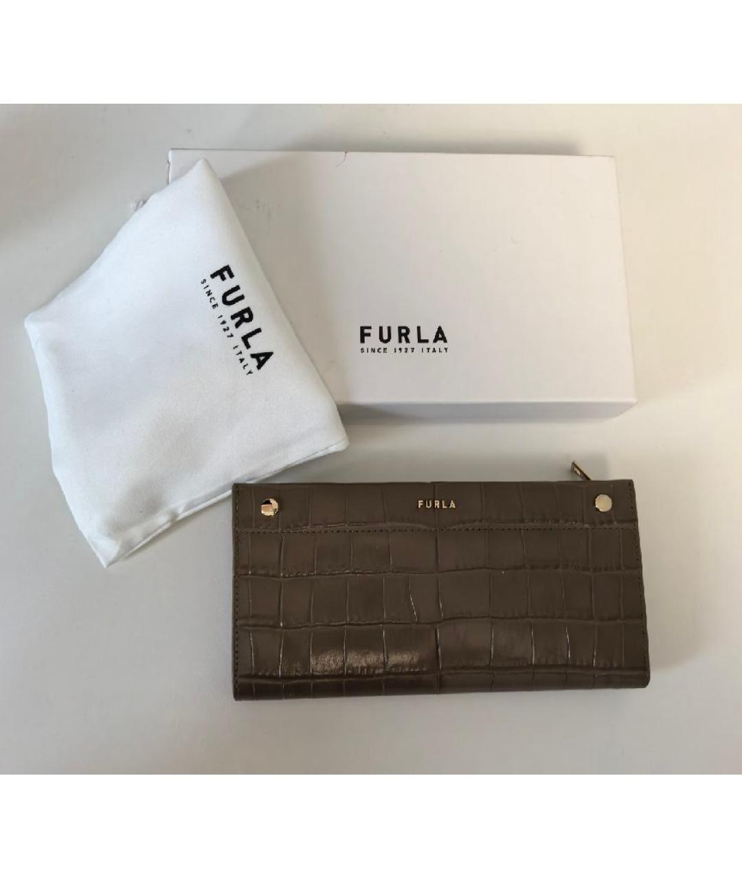 FURLA Хаки кожаный кошелек, фото 5