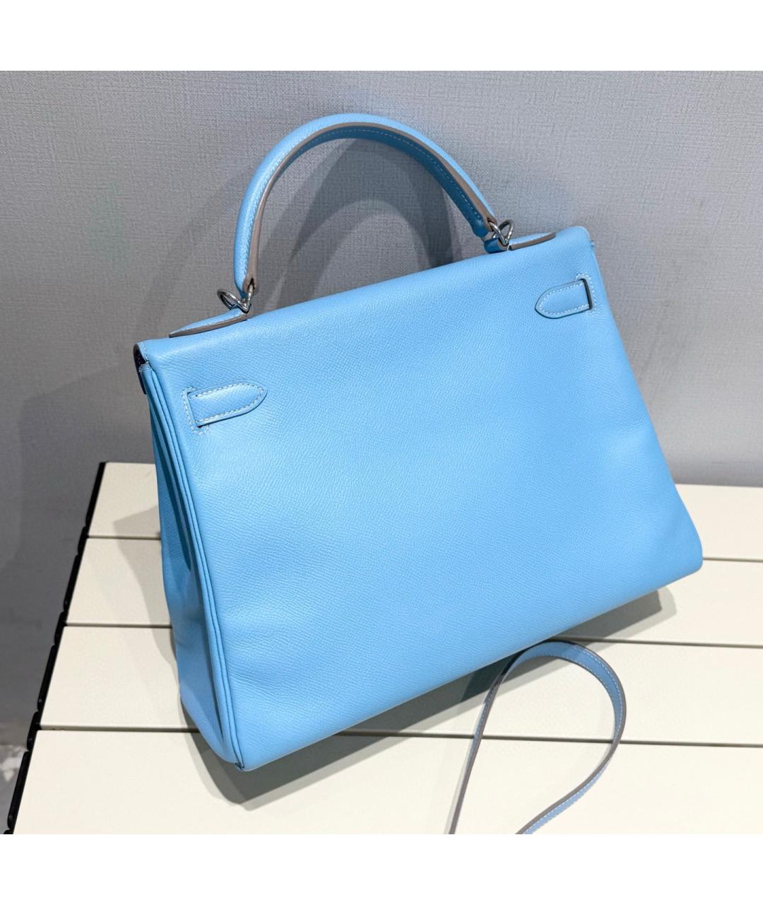 HERMES Голубая кожаная сумка с короткими ручками, фото 2