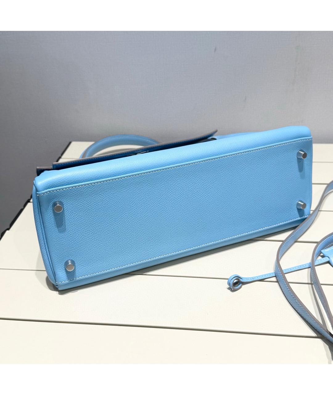 HERMES Голубая кожаная сумка с короткими ручками, фото 3