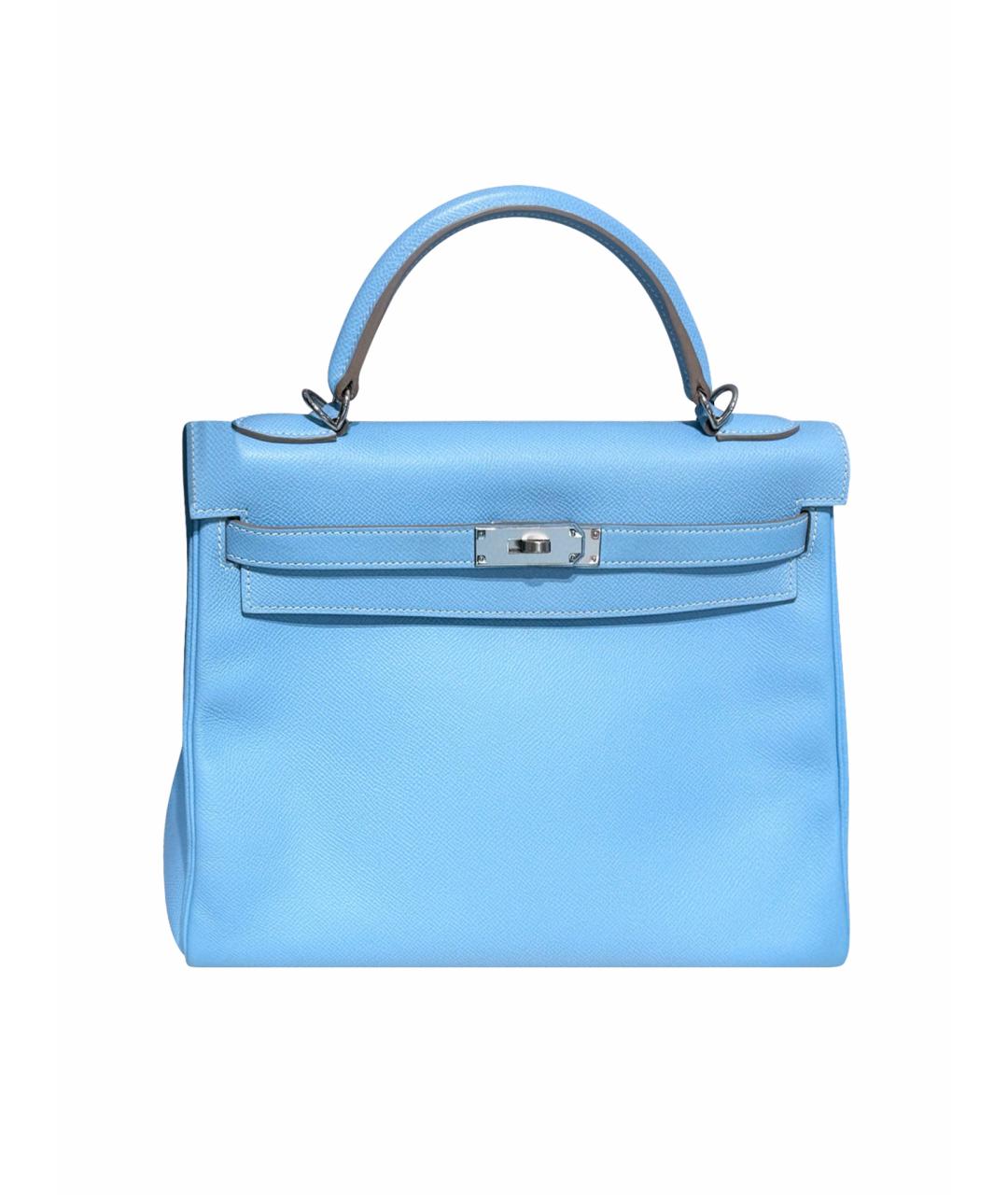 HERMES Голубая кожаная сумка с короткими ручками, фото 1