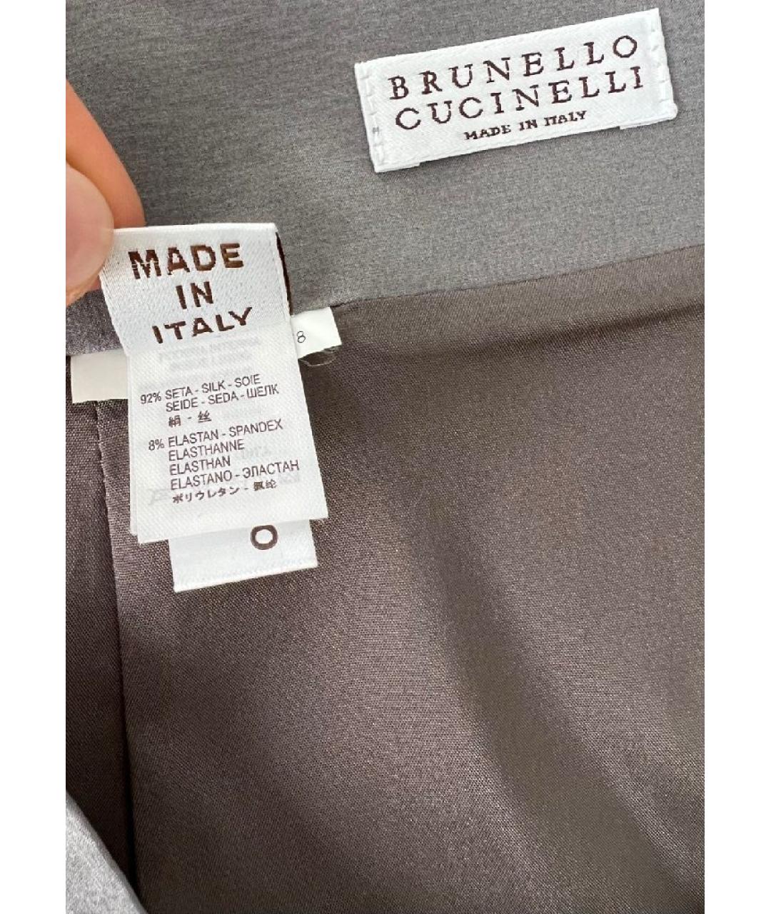 BRUNELLO CUCINELLI Серая шелковая юбка миди, фото 5
