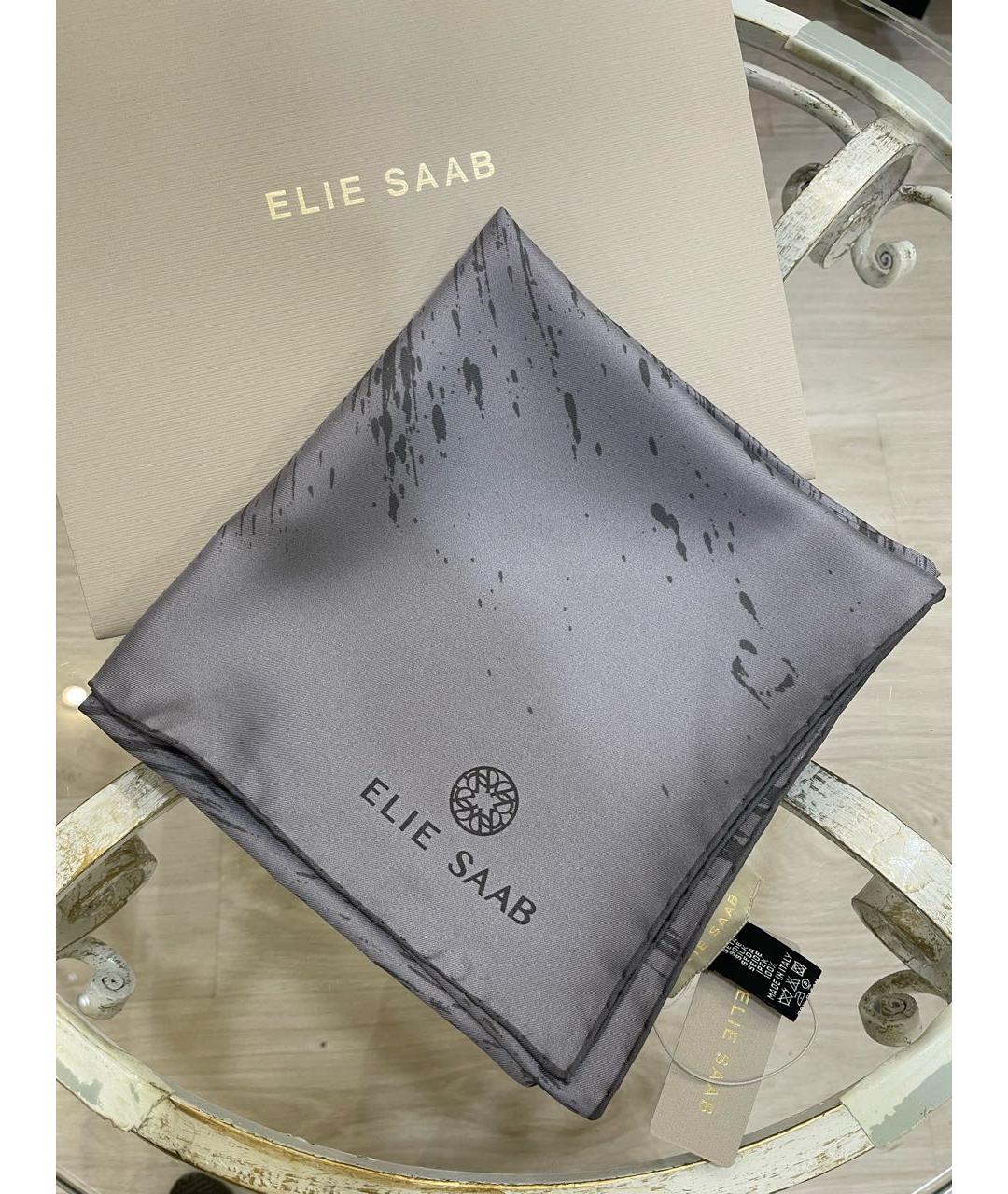 ELIE SAAB Серый шелковый платок, фото 5