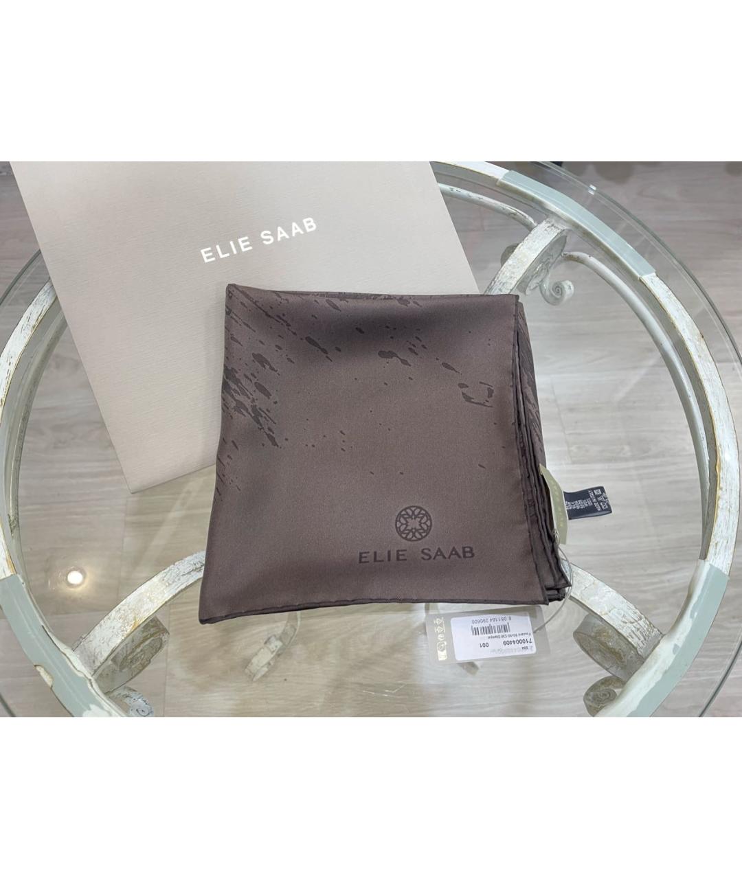 ELIE SAAB Коричневый шелковый платок, фото 5