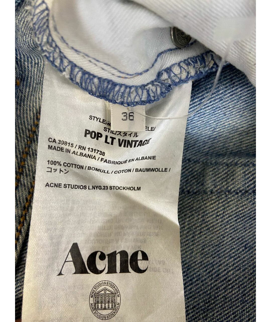 ACNE STUDIOS Синие хлопковые прямые джинсы, фото 6