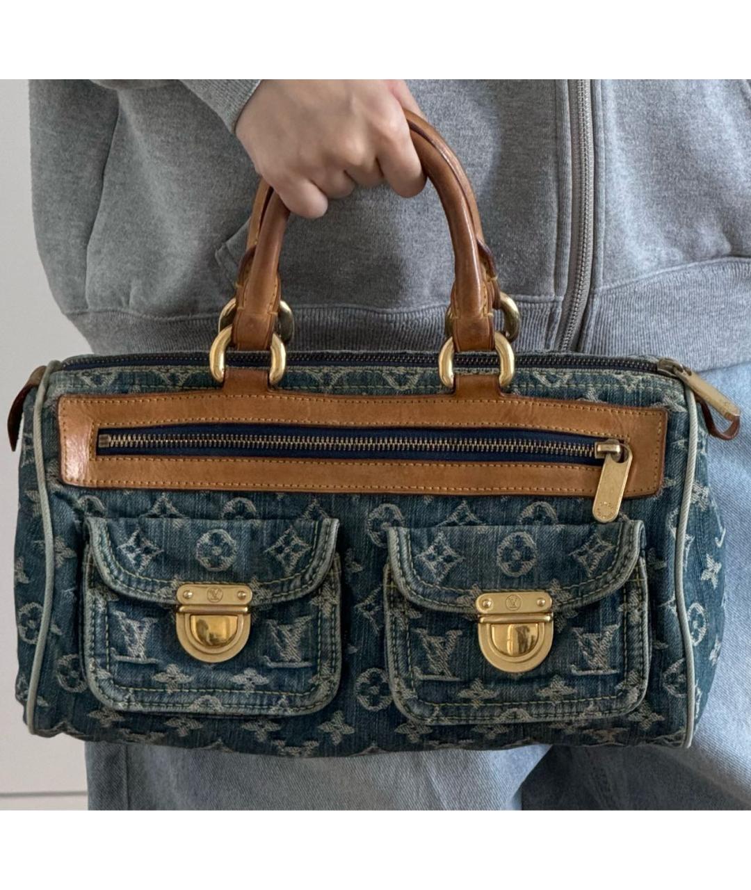 LOUIS VUITTON Синяя деним сумка с короткими ручками, фото 5
