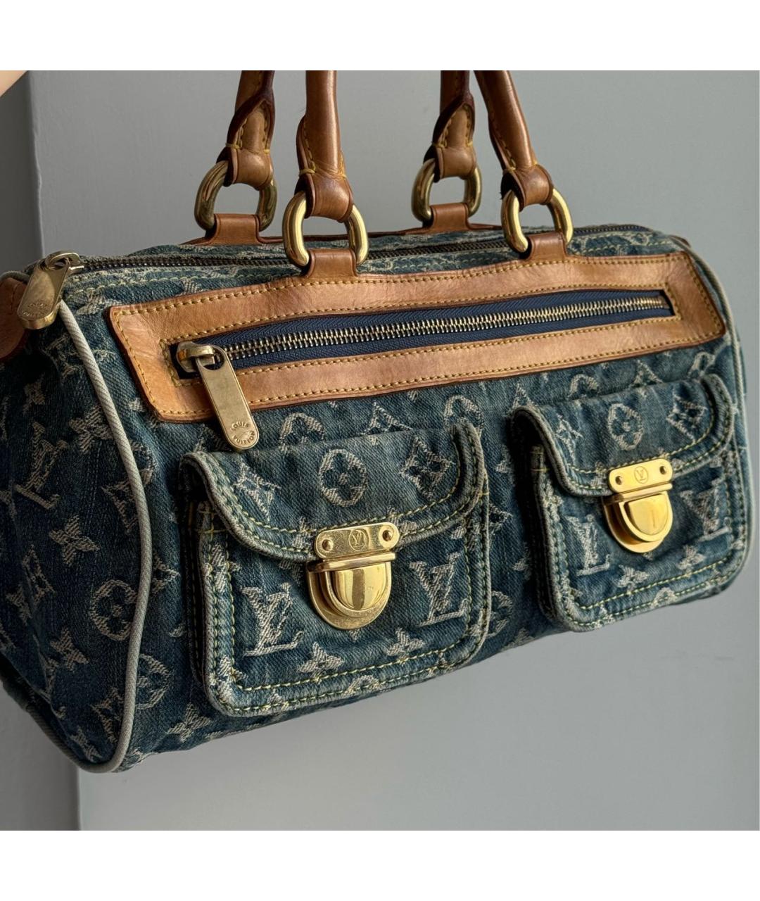 LOUIS VUITTON Синяя деним сумка с короткими ручками, фото 2