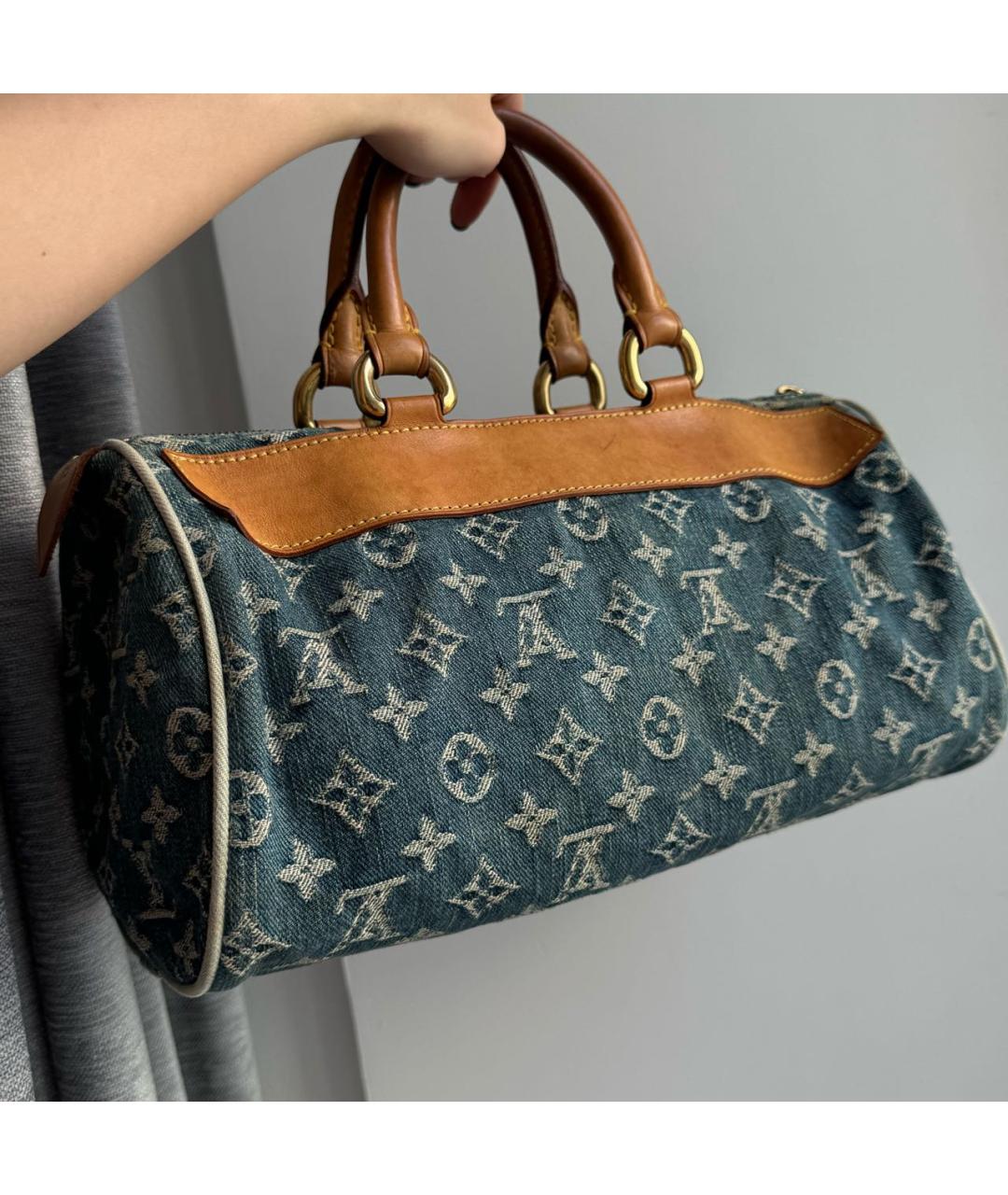 LOUIS VUITTON Синяя деним сумка с короткими ручками, фото 3