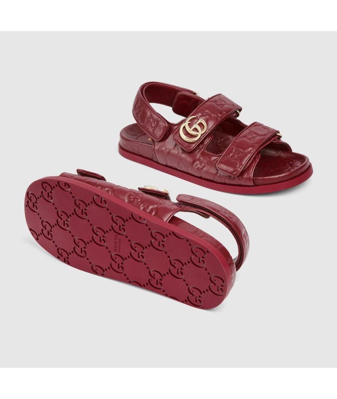 GUCCI Бордовые кожаные сандалии, фото 5