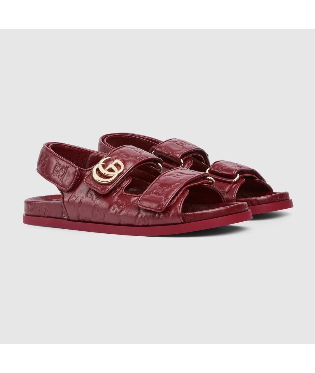 GUCCI Бордовые кожаные сандалии, фото 2