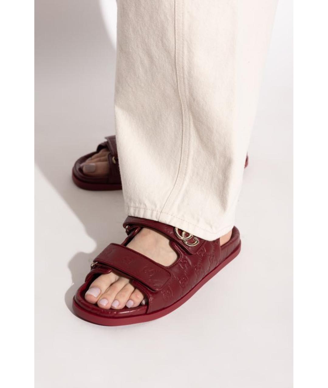GUCCI Бордовые кожаные сандалии, фото 8