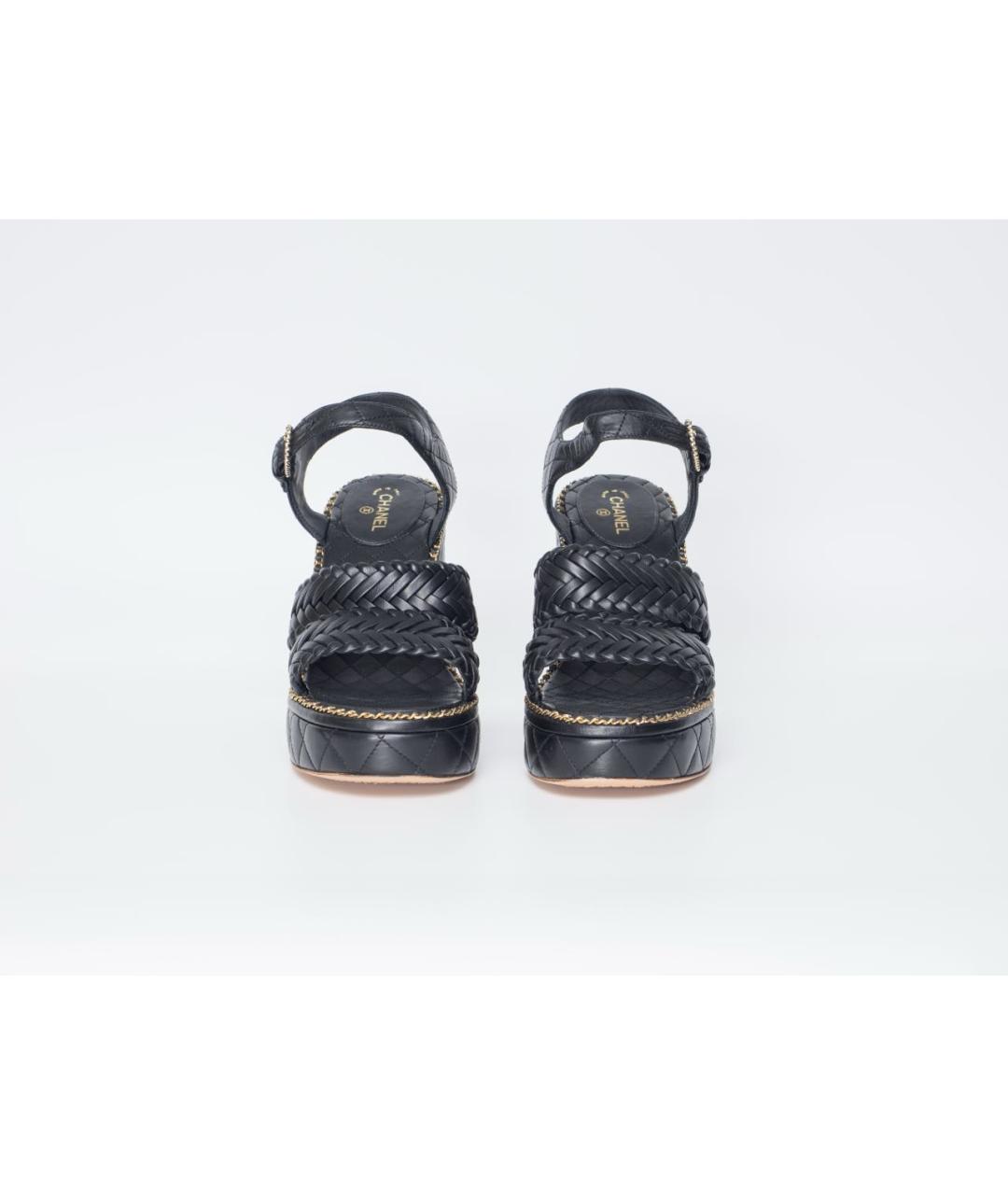 CHANEL Черные кожаные босоножки, фото 5