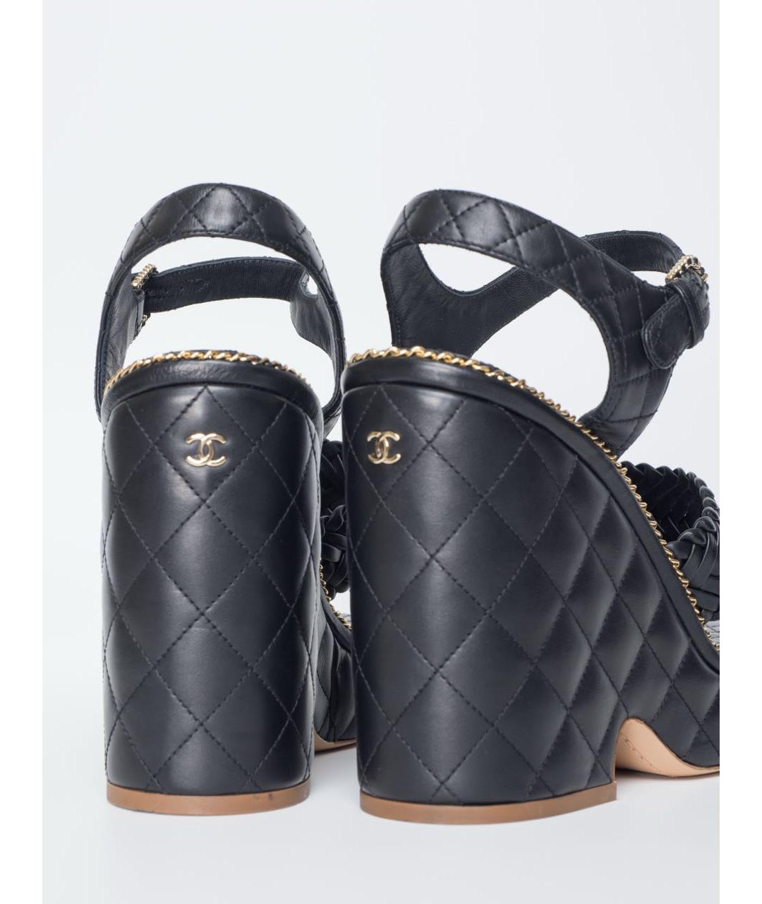 CHANEL Черные кожаные босоножки, фото 4