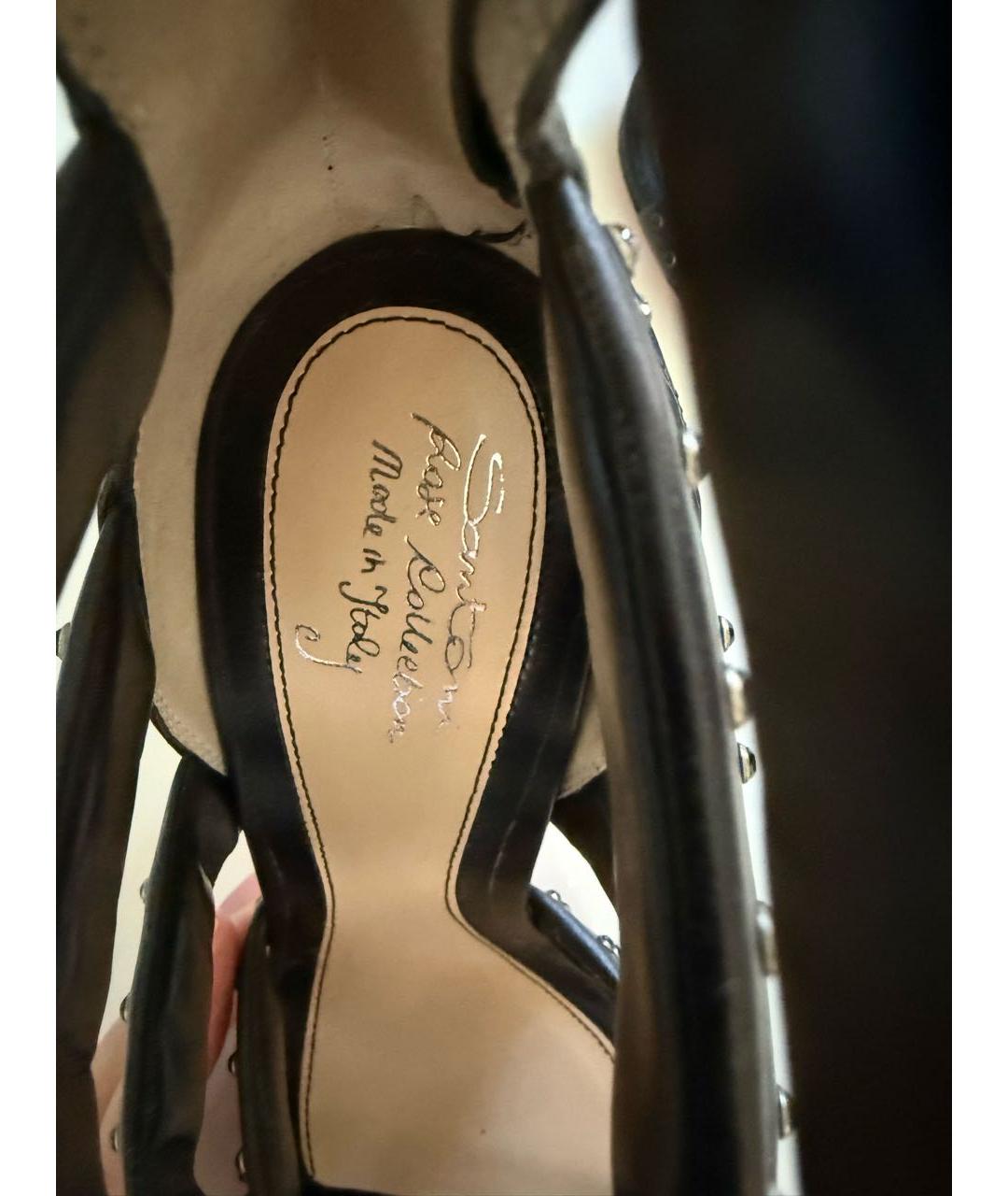 SANTONI Черные кожаные босоножки, фото 6
