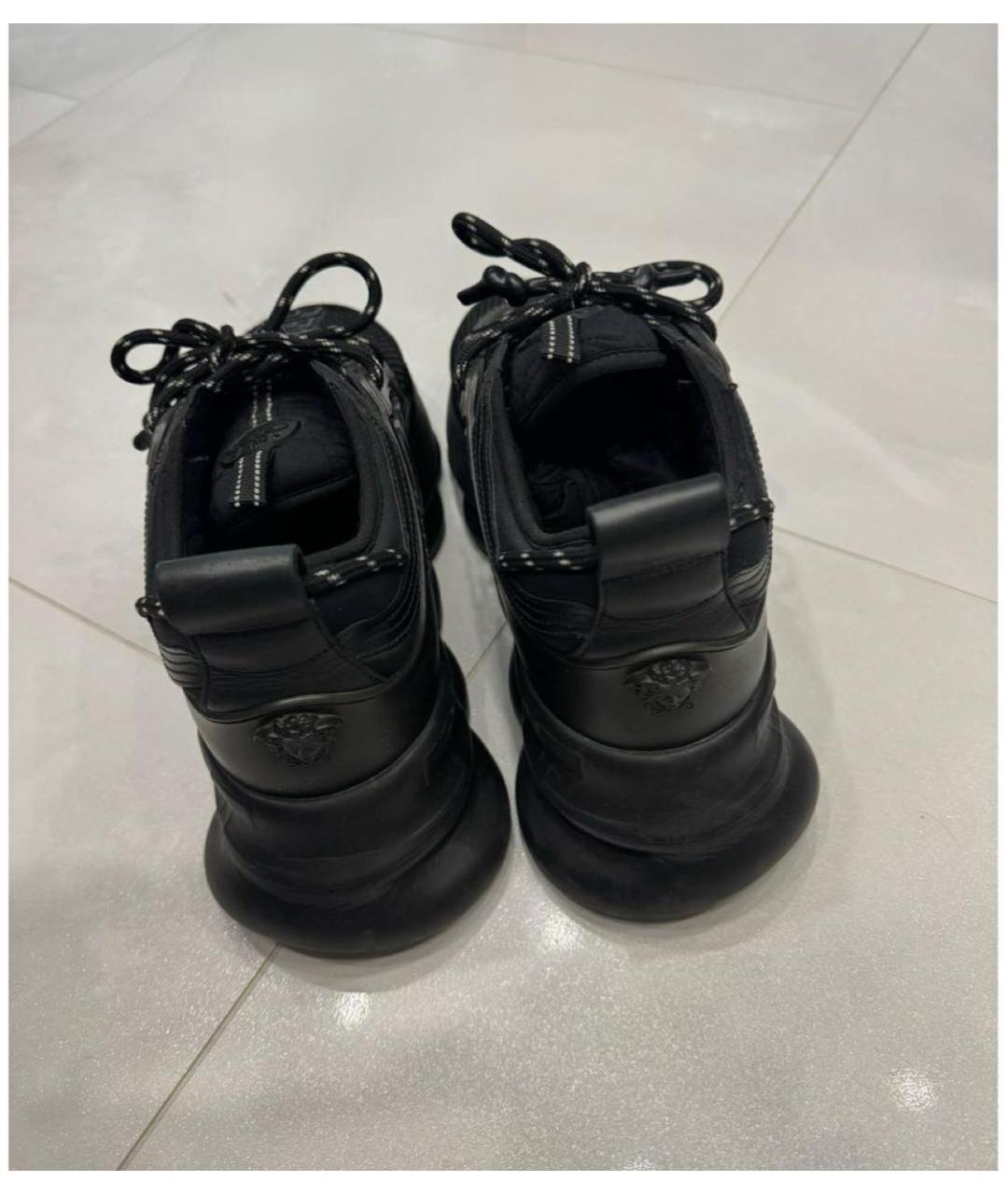 VERSACE Черные кожаные низкие кроссовки / кеды, фото 3