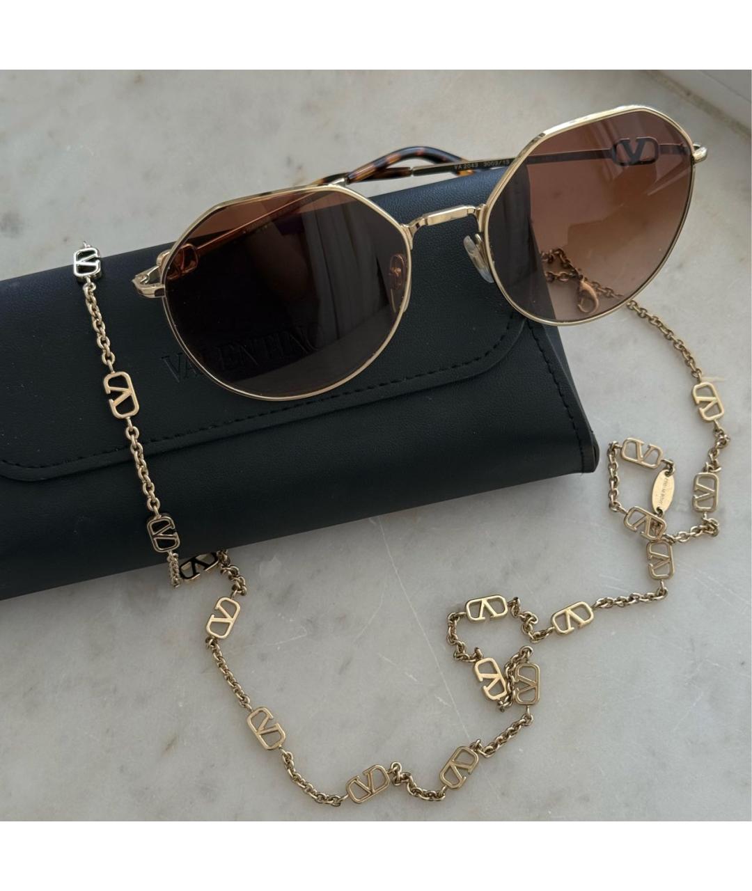 VALENTINO Золотые металлические солнцезащитные очки, фото 5