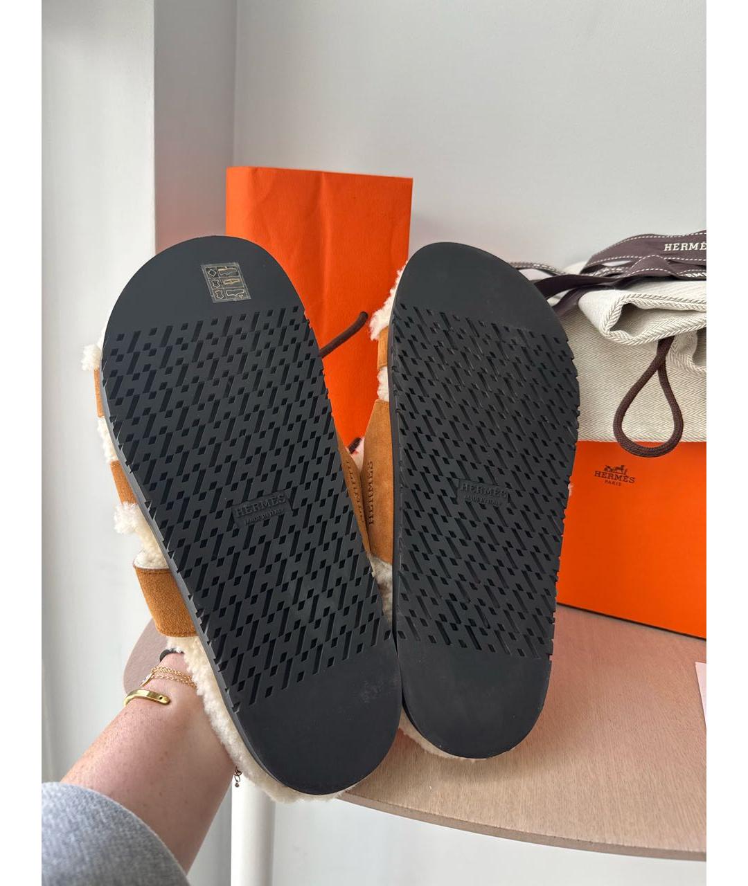 HERMES Коричневые замшевые сандалии, фото 7