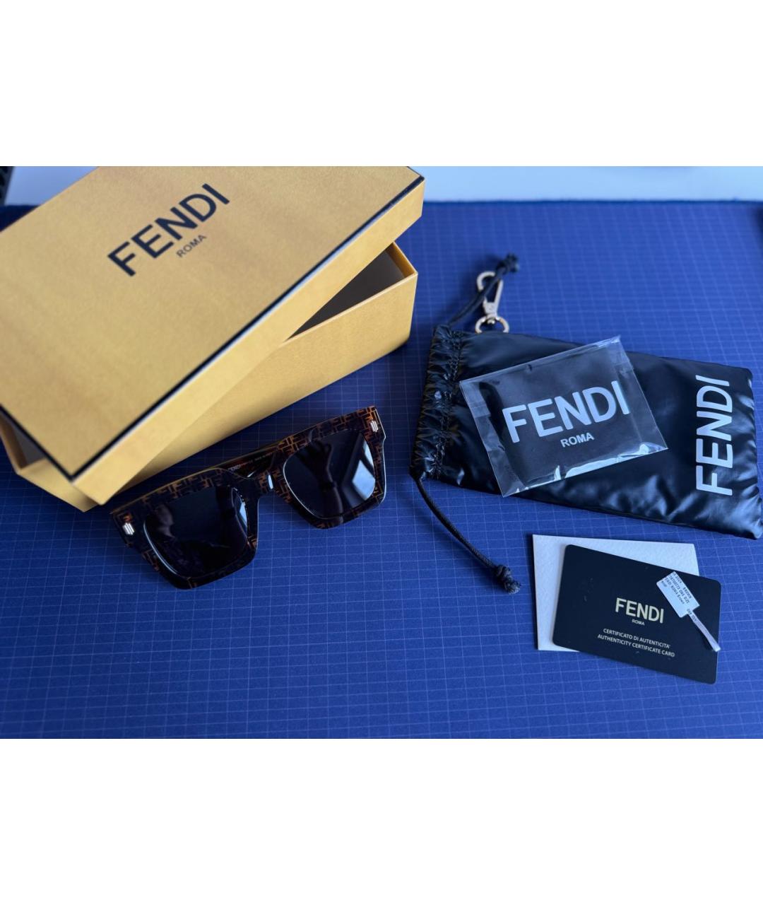 FENDI Коричневые пластиковые солнцезащитные очки, фото 3