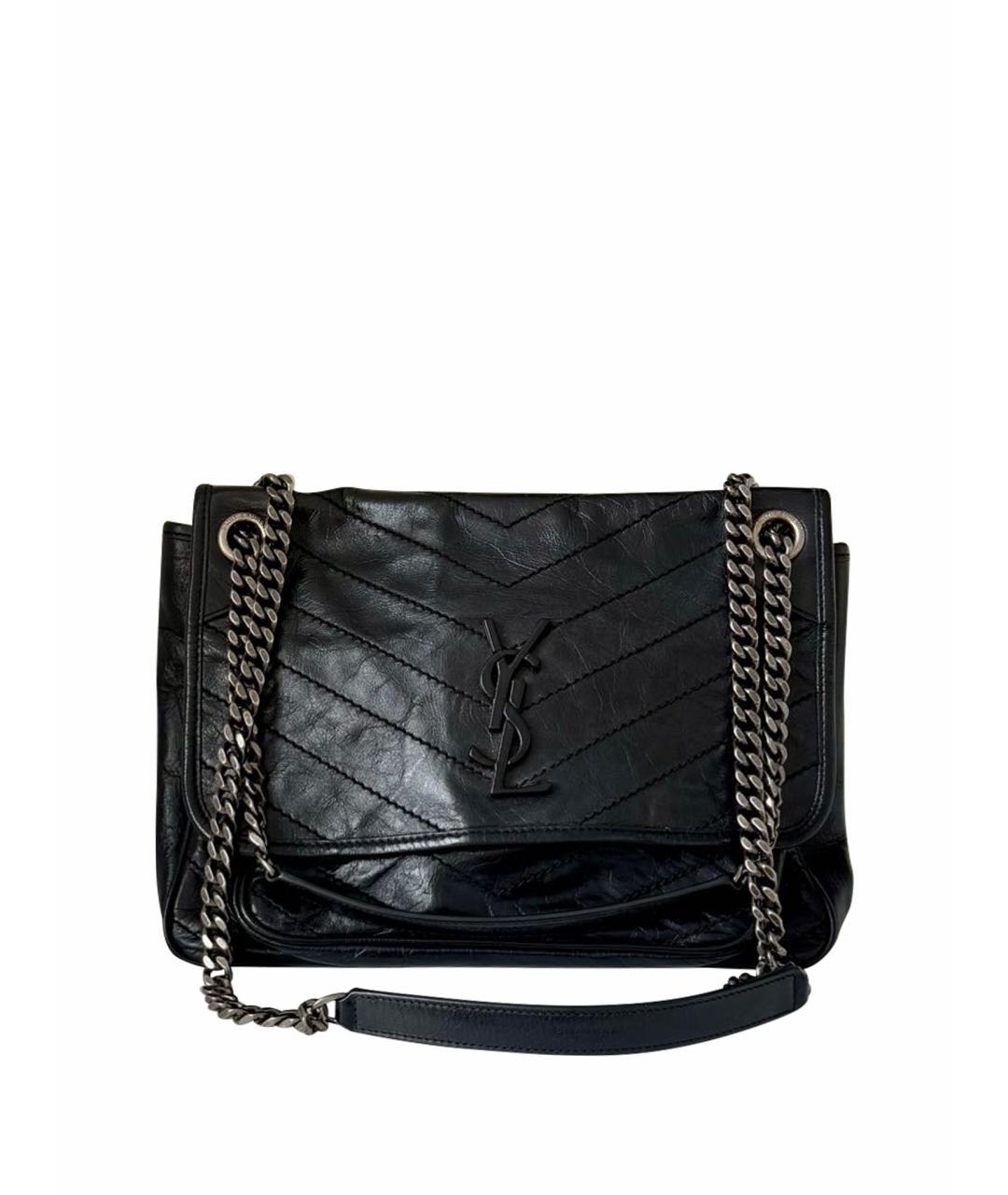 SAINT LAURENT Черная сумка через плечо из лакированной кожи, фото 1