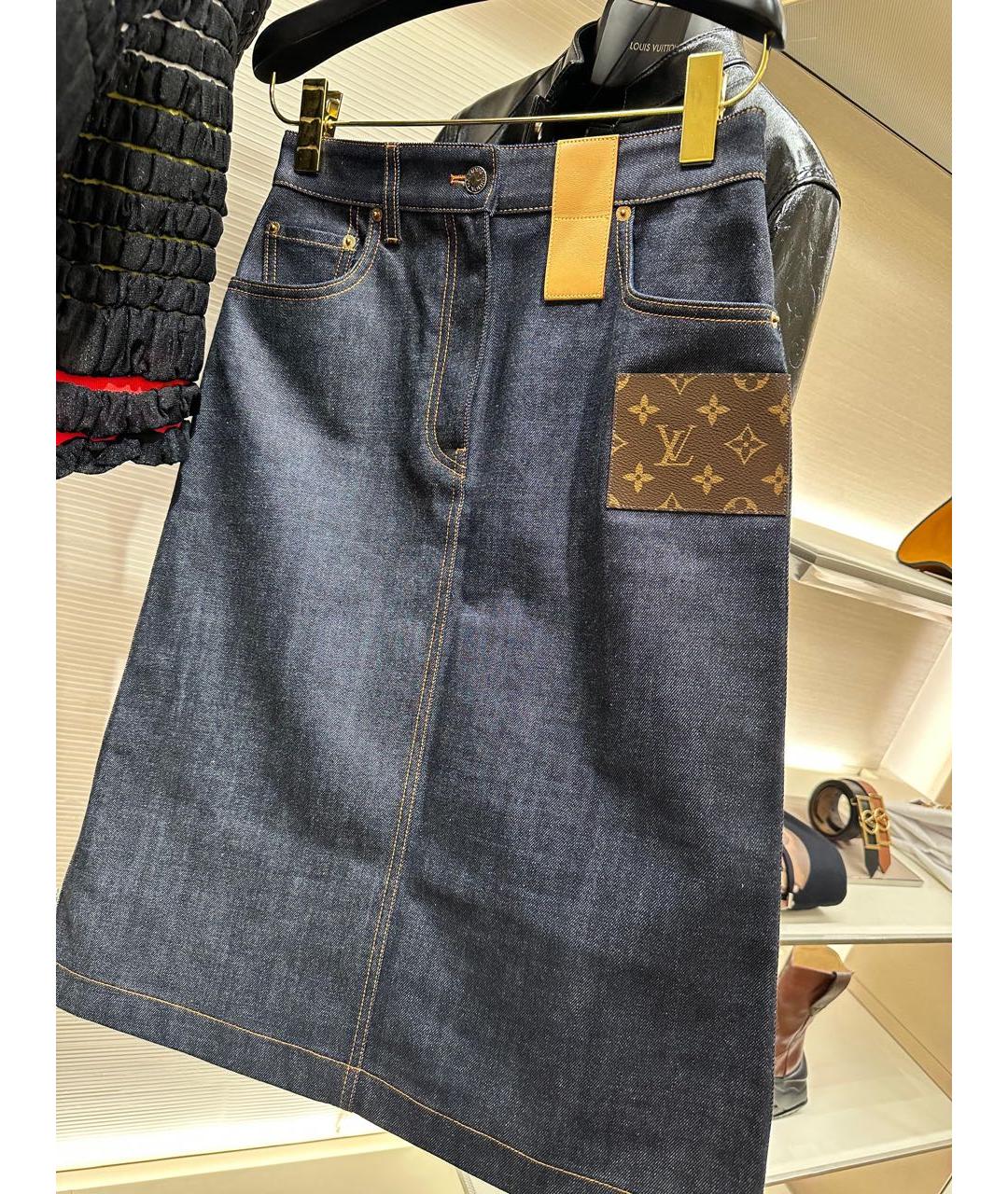 LOUIS VUITTON Темно-синяя хлопковая юбка миди, фото 5