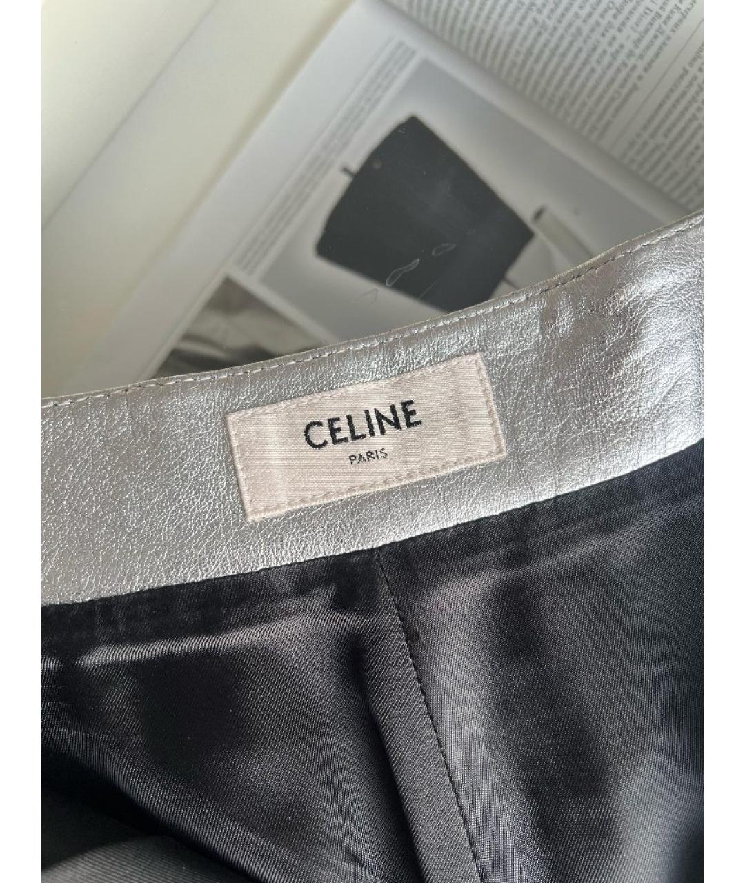 CELINE Серебряные вискозные прямые брюки, фото 7