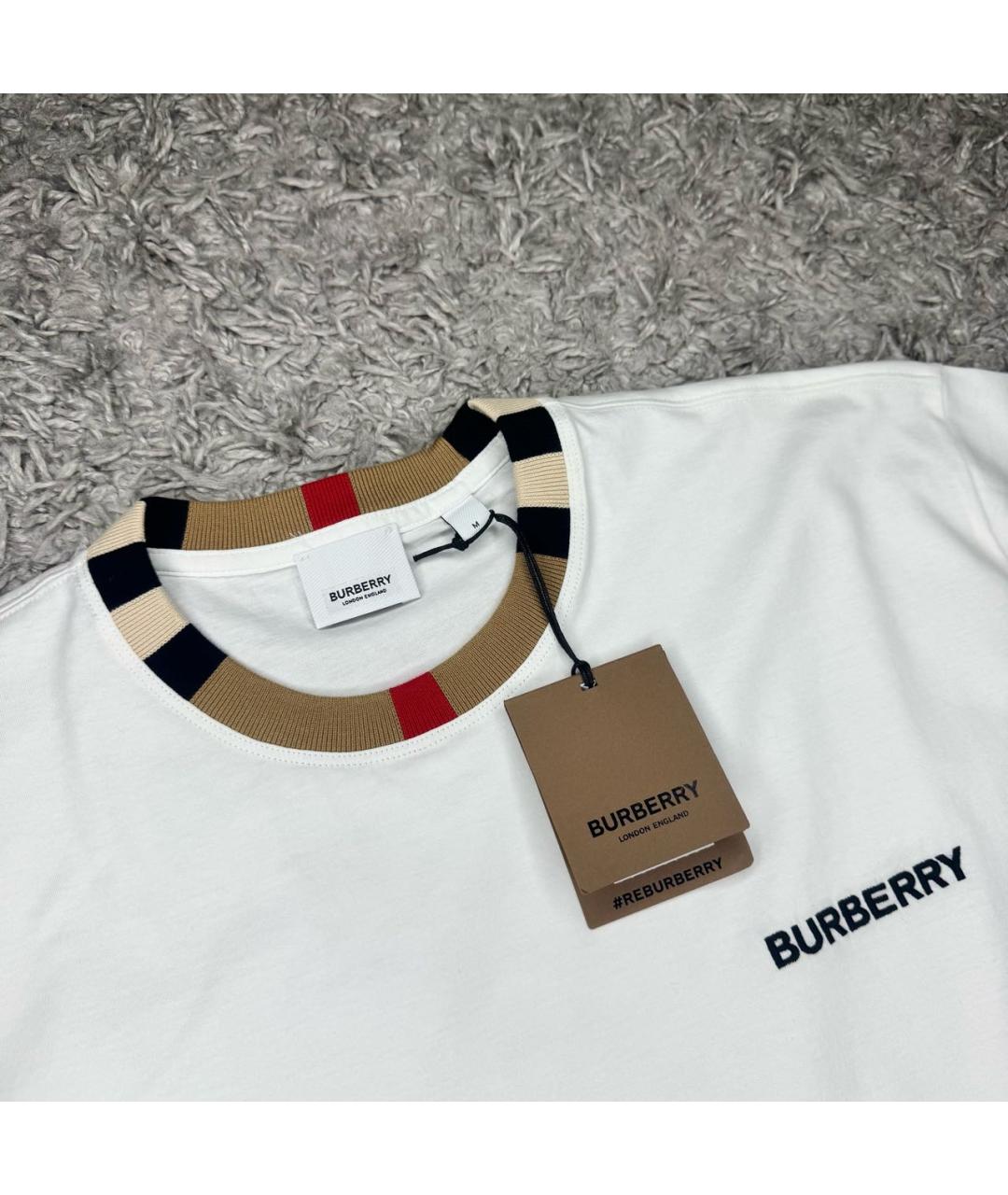 BURBERRY Белая хлопковая футболка, фото 2