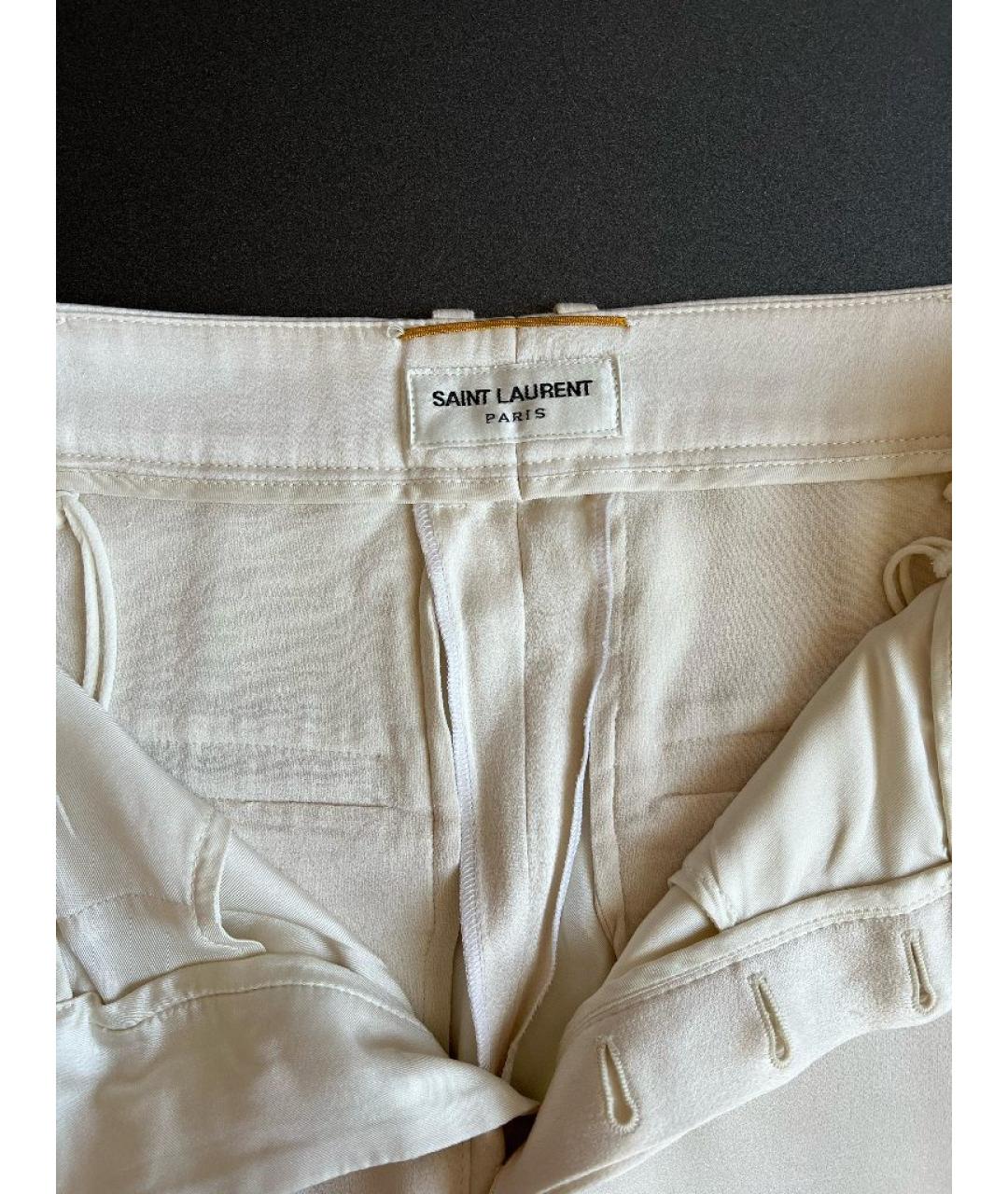 SAINT LAURENT Бежевые шелковые брюки широкие, фото 3
