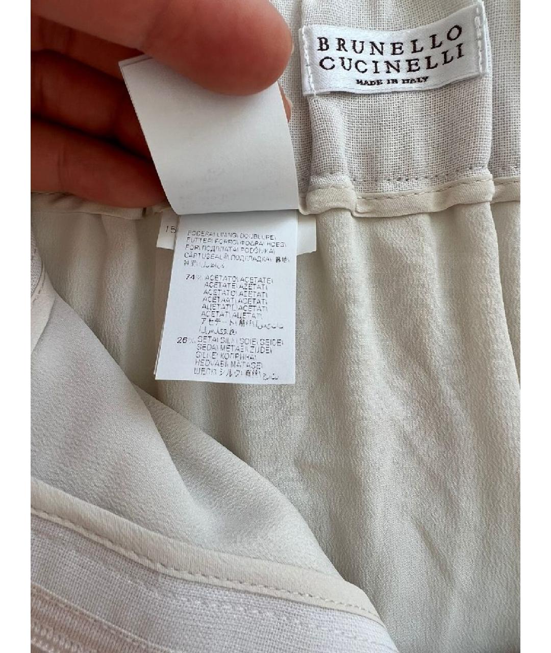 BRUNELLO CUCINELLI Белые ацетатные брюки широкие, фото 9