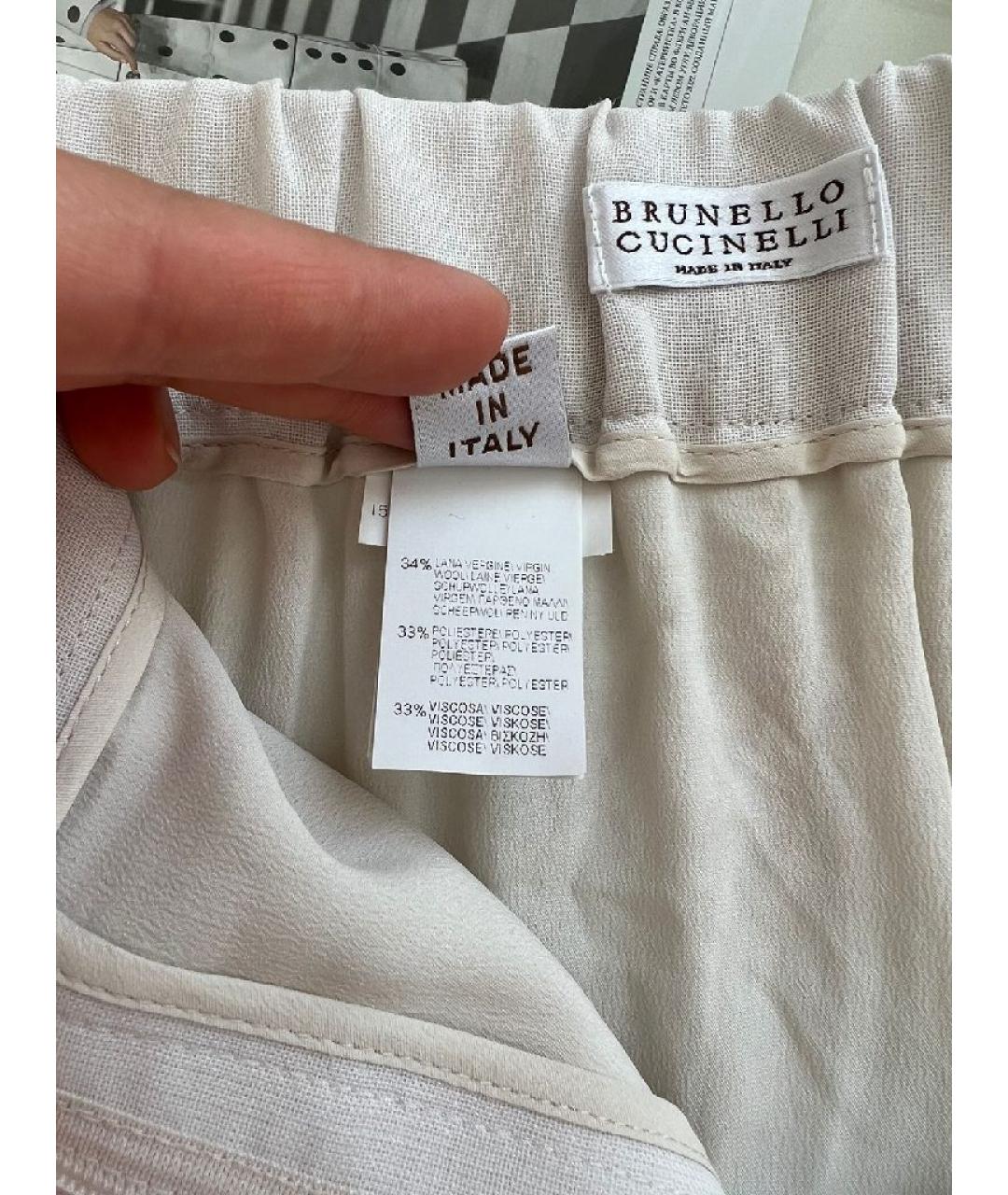 BRUNELLO CUCINELLI Белые ацетатные брюки широкие, фото 8