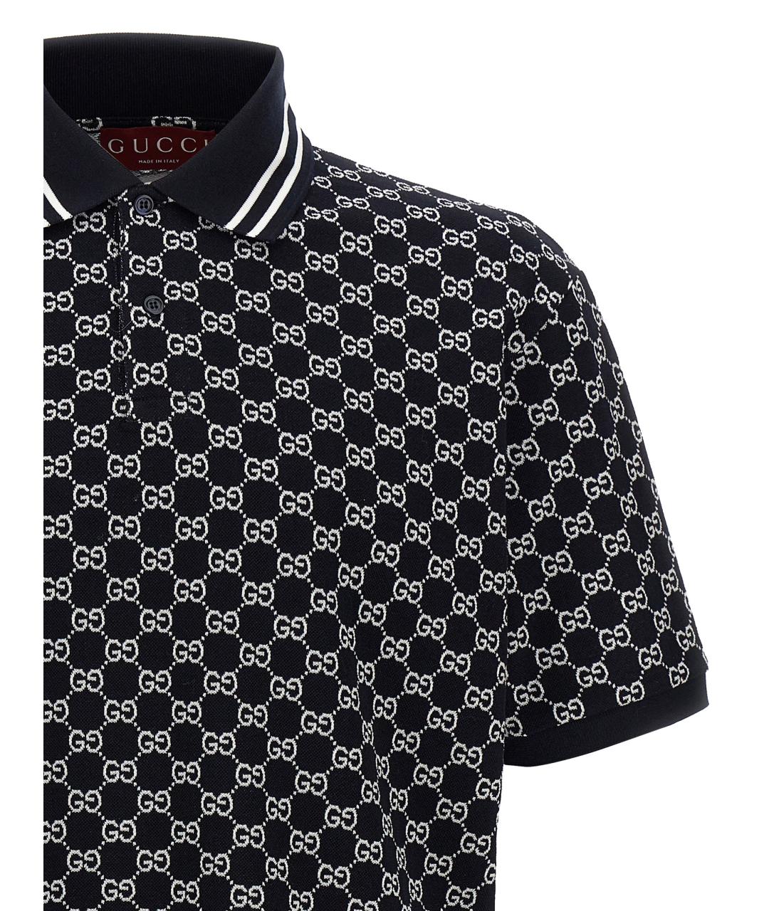 GUCCI Темно-синее хлопковое поло с коротким рукавом, фото 3