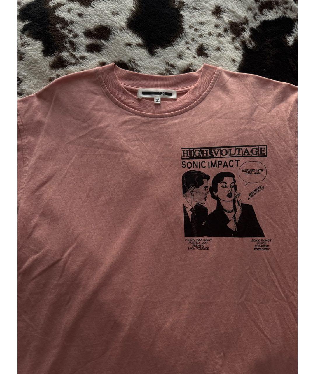 MCQ ALEXANDER MCQUEEN Розовая хлопковая футболка, фото 3