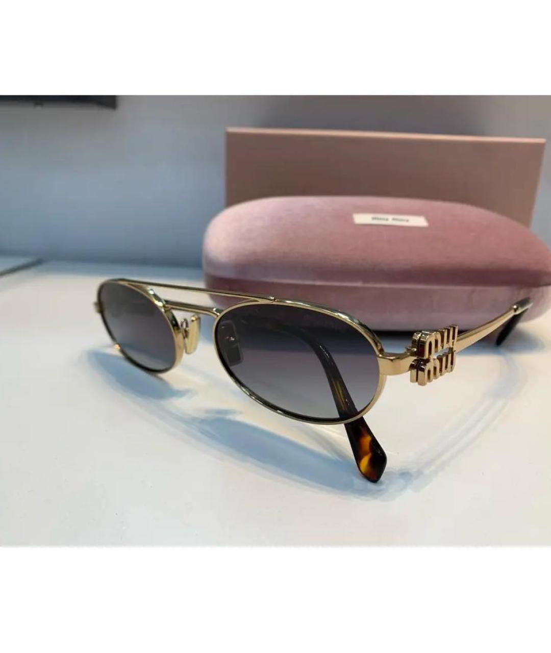 MIU MIU Золотые металлические солнцезащитные очки, фото 2