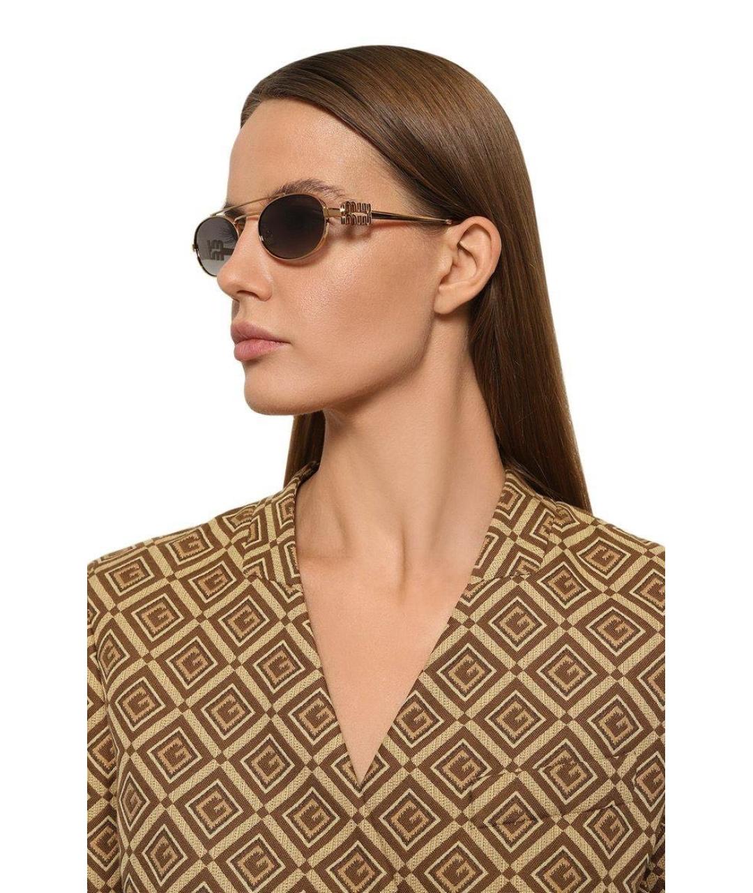 MIU MIU Золотые металлические солнцезащитные очки, фото 7