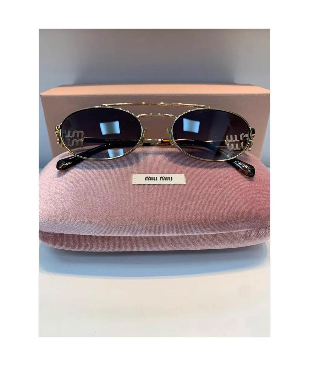 MIU MIU Золотые металлические солнцезащитные очки, фото 5