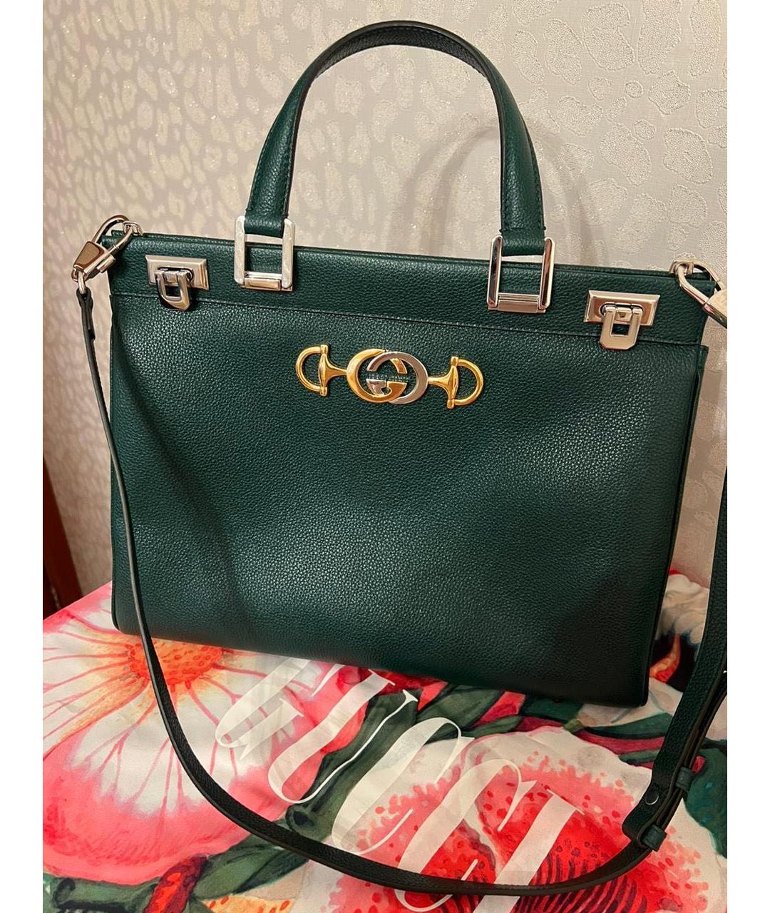 GUCCI Зеленая кожаная сумка с короткими ручками, фото 5