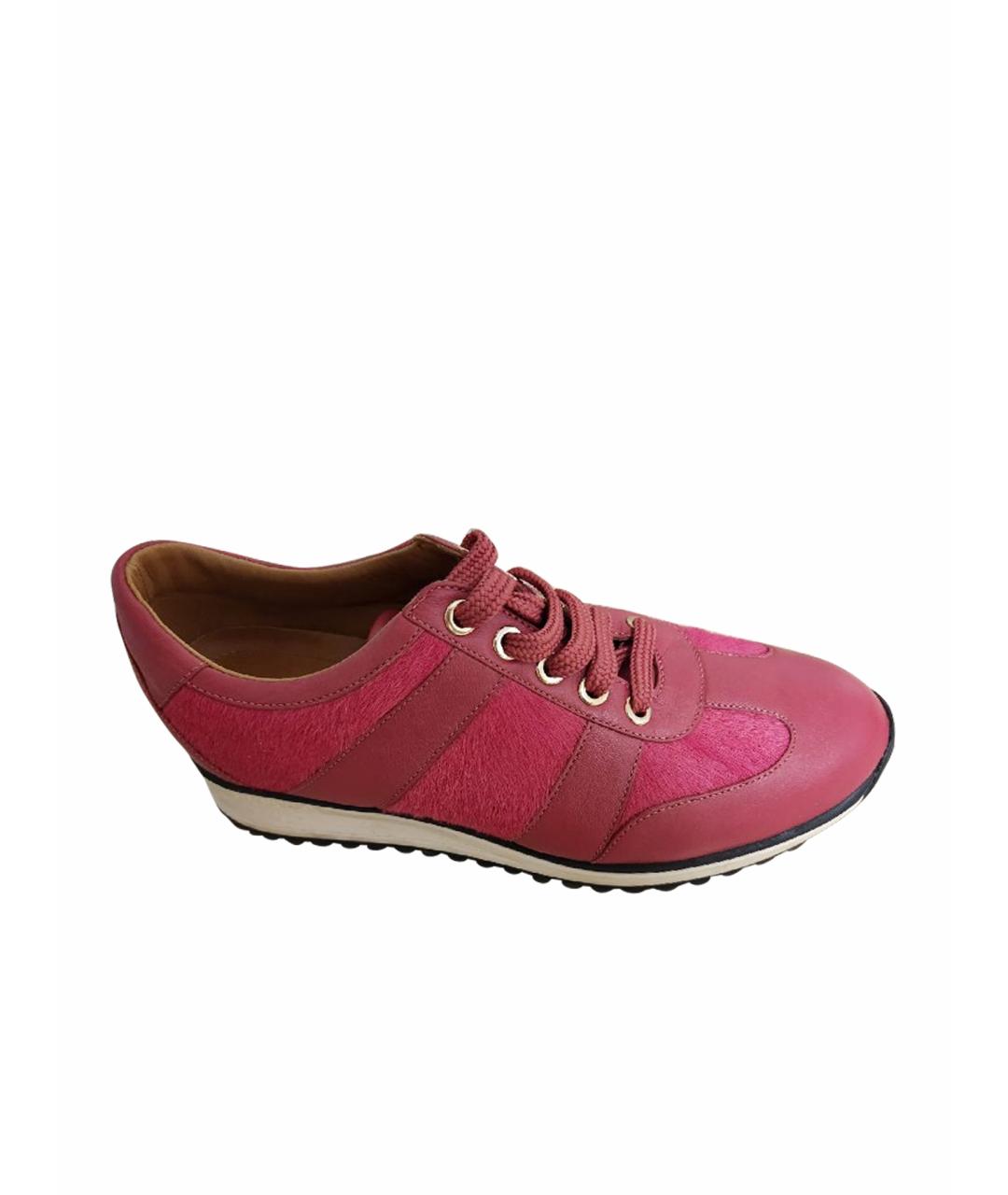 LONGCHAMP Бордовые кожаные кроссовки, фото 1