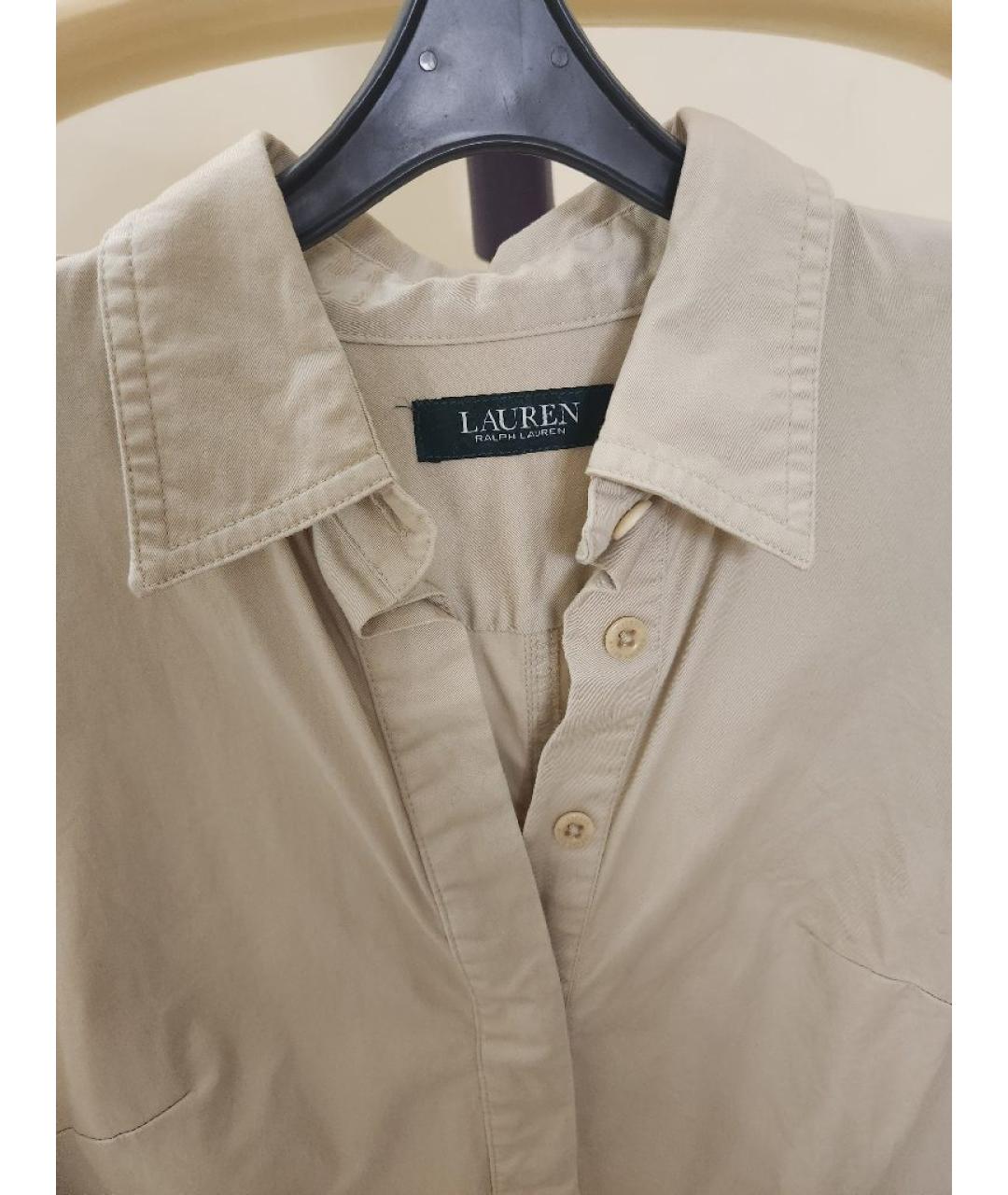 RALPH LAUREN Бежевое хлопко-эластановое повседневное платье, фото 3