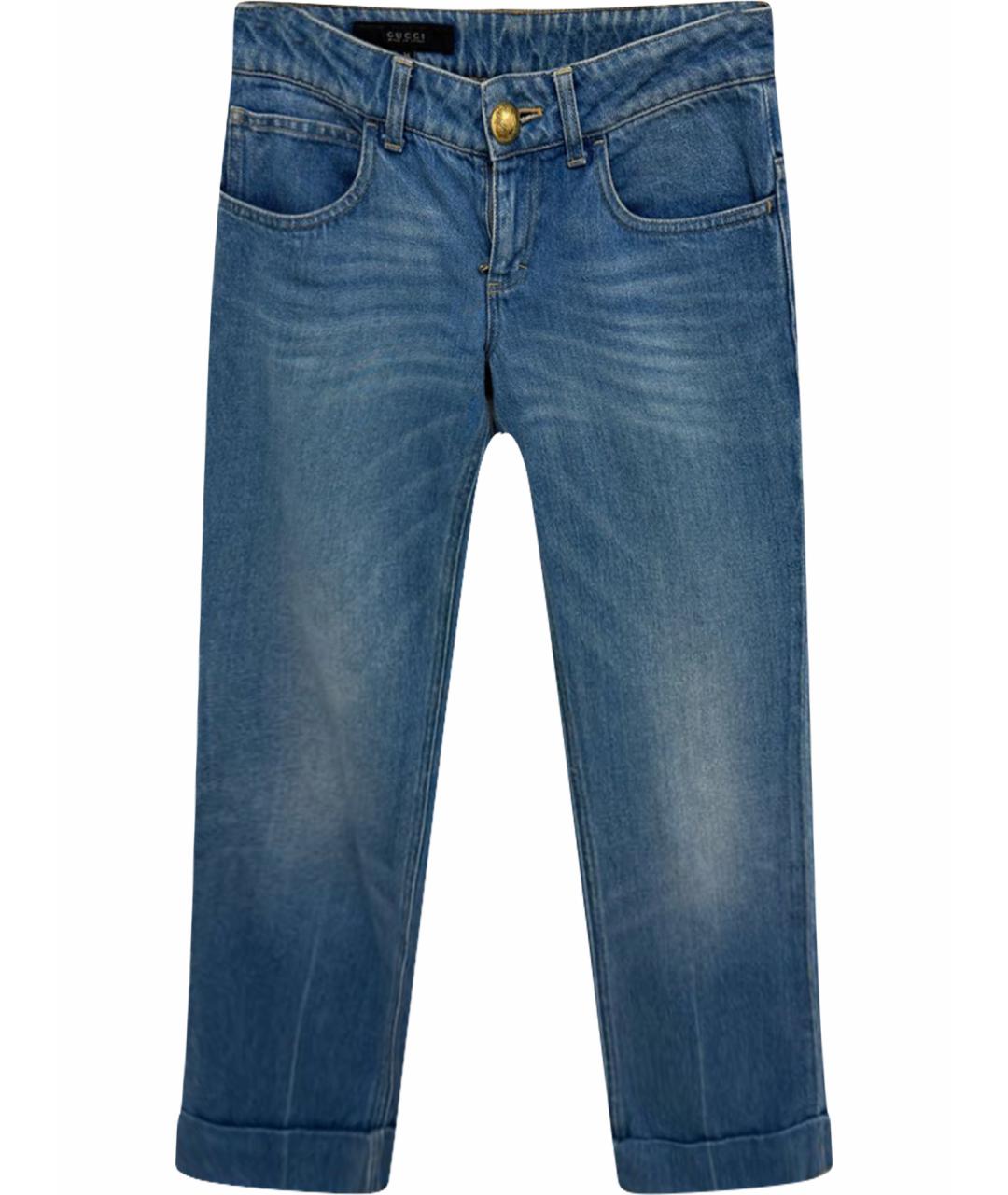 GUCCI Голубые хлопковые прямые джинсы, фото 1