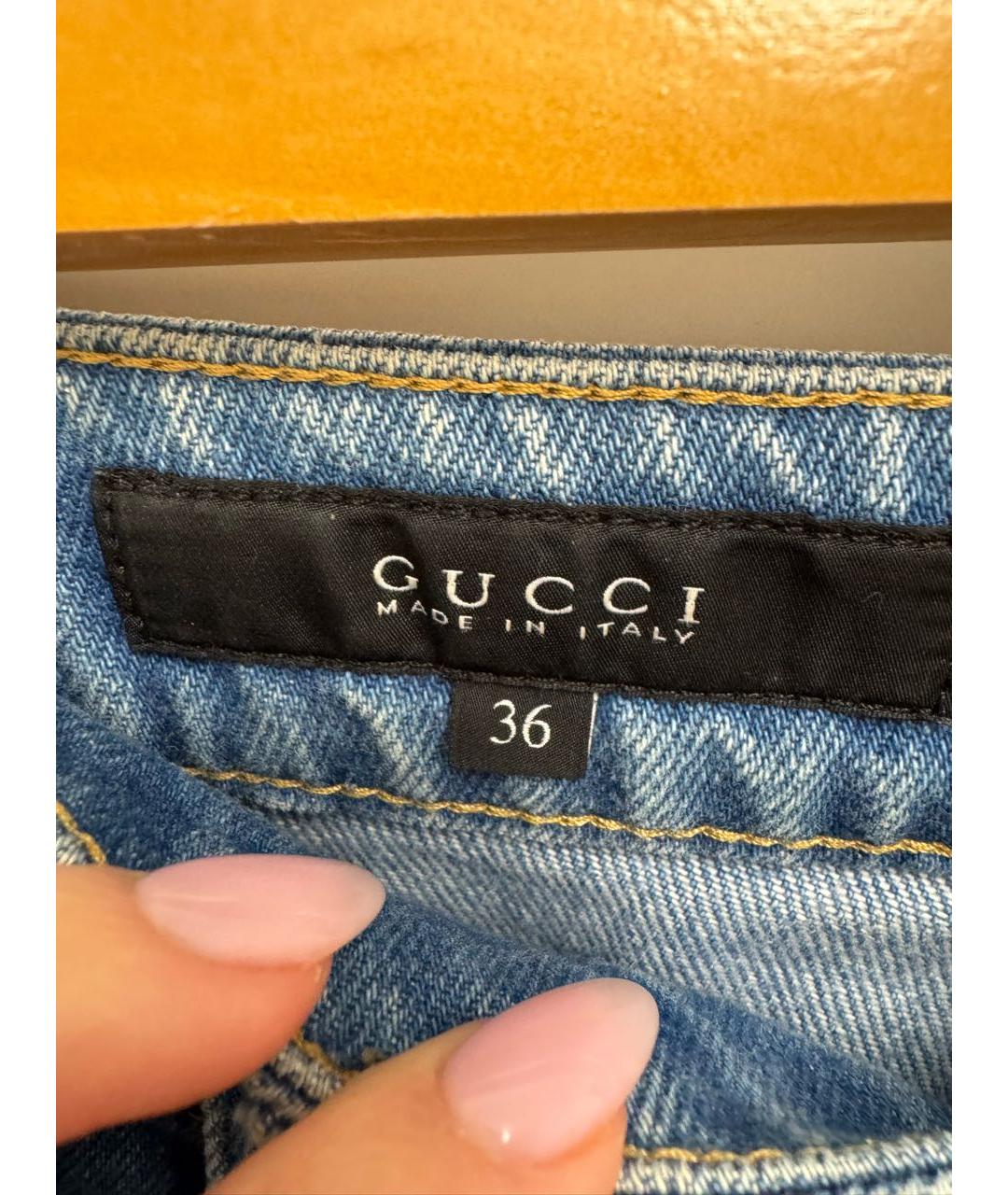 GUCCI Голубые хлопковые прямые джинсы, фото 3