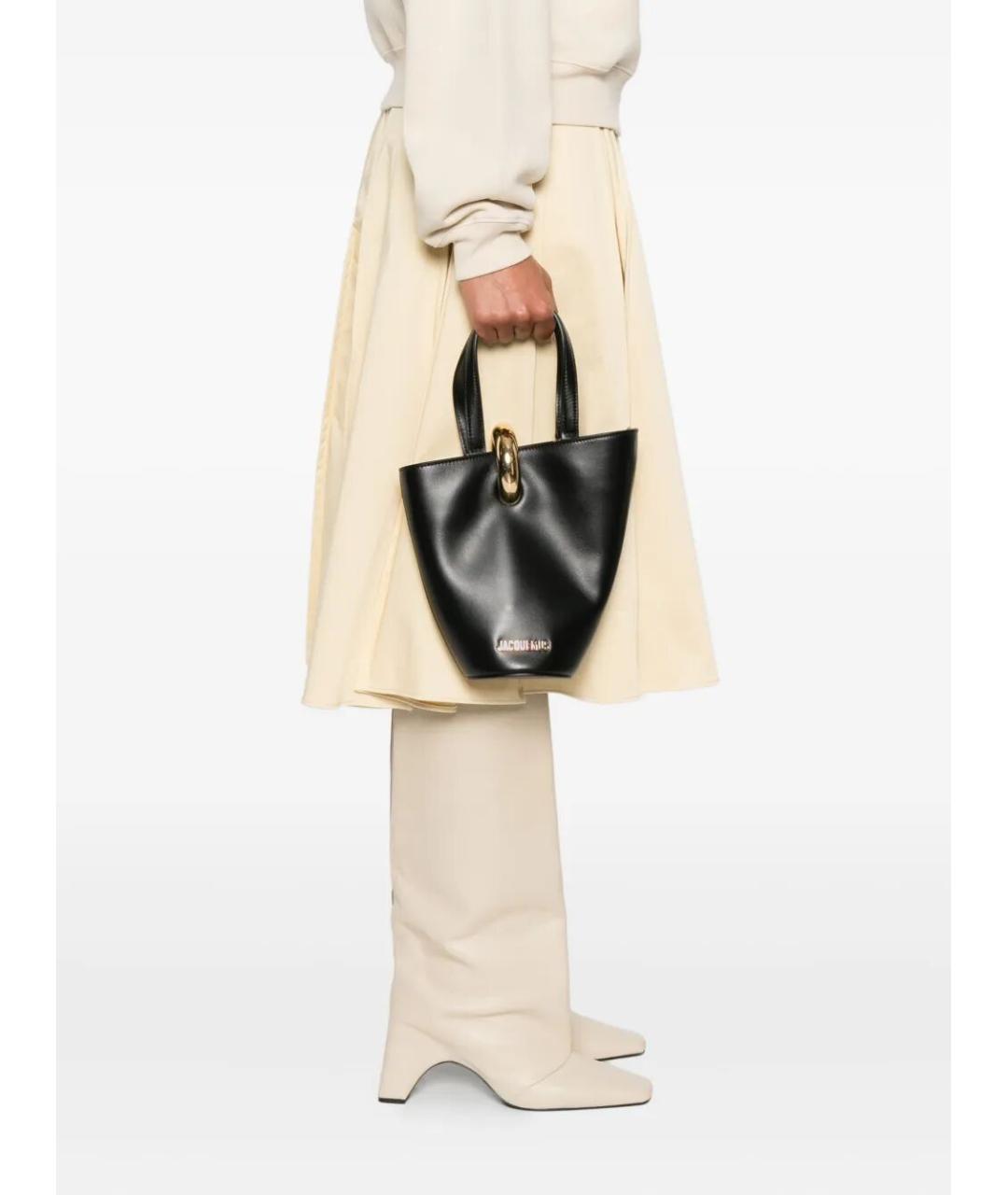 JACQUEMUS Черная кожаная сумка тоут, фото 2