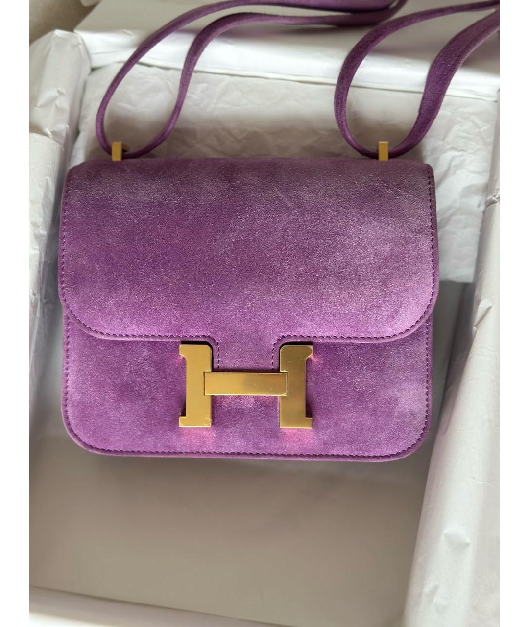 HERMES Фиолетовая замшевая сумка через плечо, фото 4