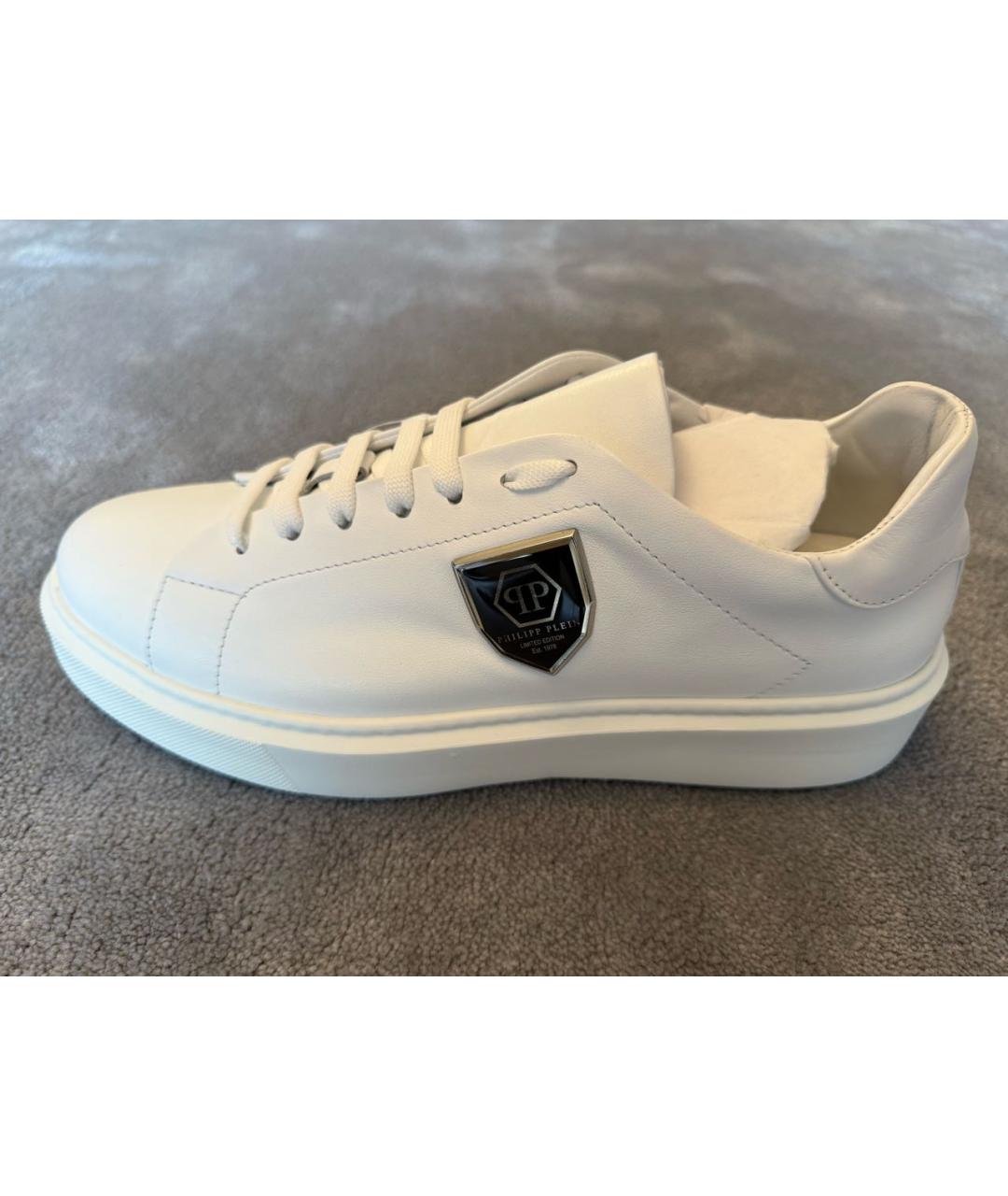 PHILIPP PLEIN Белые кожаные низкие кроссовки / кеды, фото 9